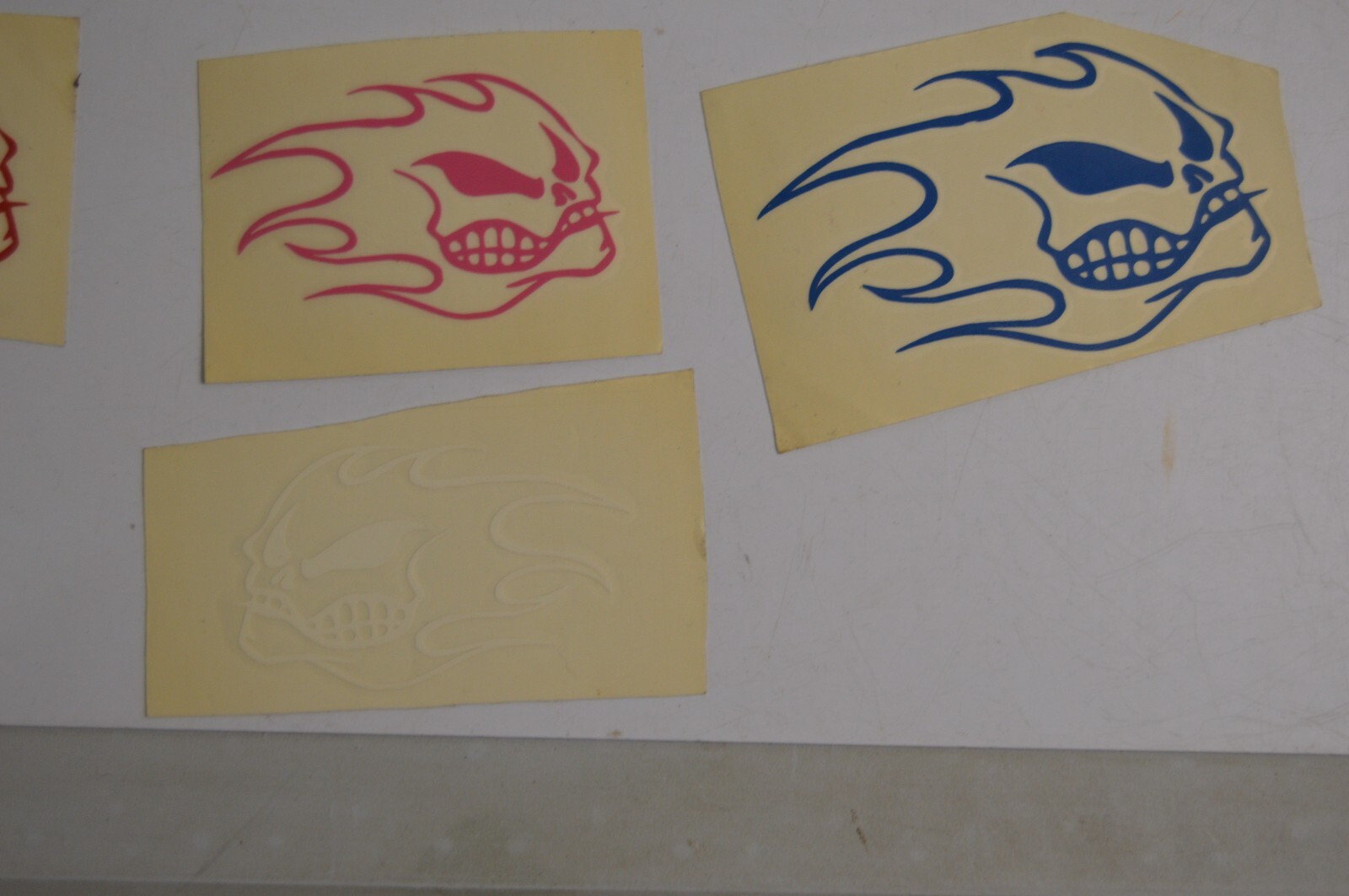 17 Vintage Flaming Skull Vinyl Decal Stickers Lot 1990's Carnival Collectibles