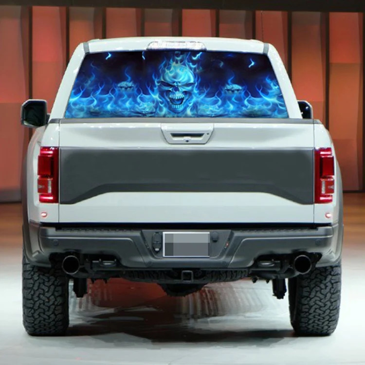 D-738 Burning Skull Car Rear Window Sticker Color Graphic Sticker, 135x36cm, D-7