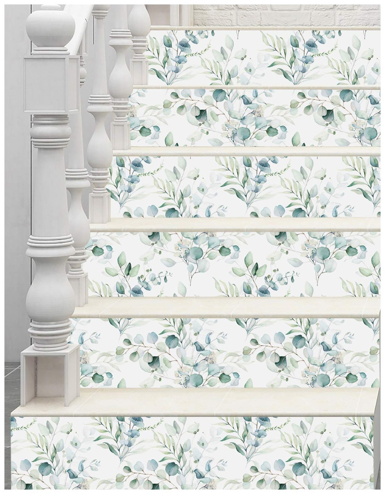 HAOKHOME Peel and Stick Wallpaper Boho Green/White Eucalyptus Leaf Floral Wal…