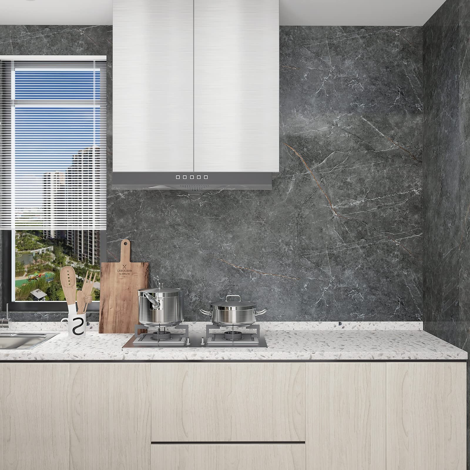 Gray Marble Paper Peel and Stick Glossy Paper Dark Grey Granite Wallpaper Sel…