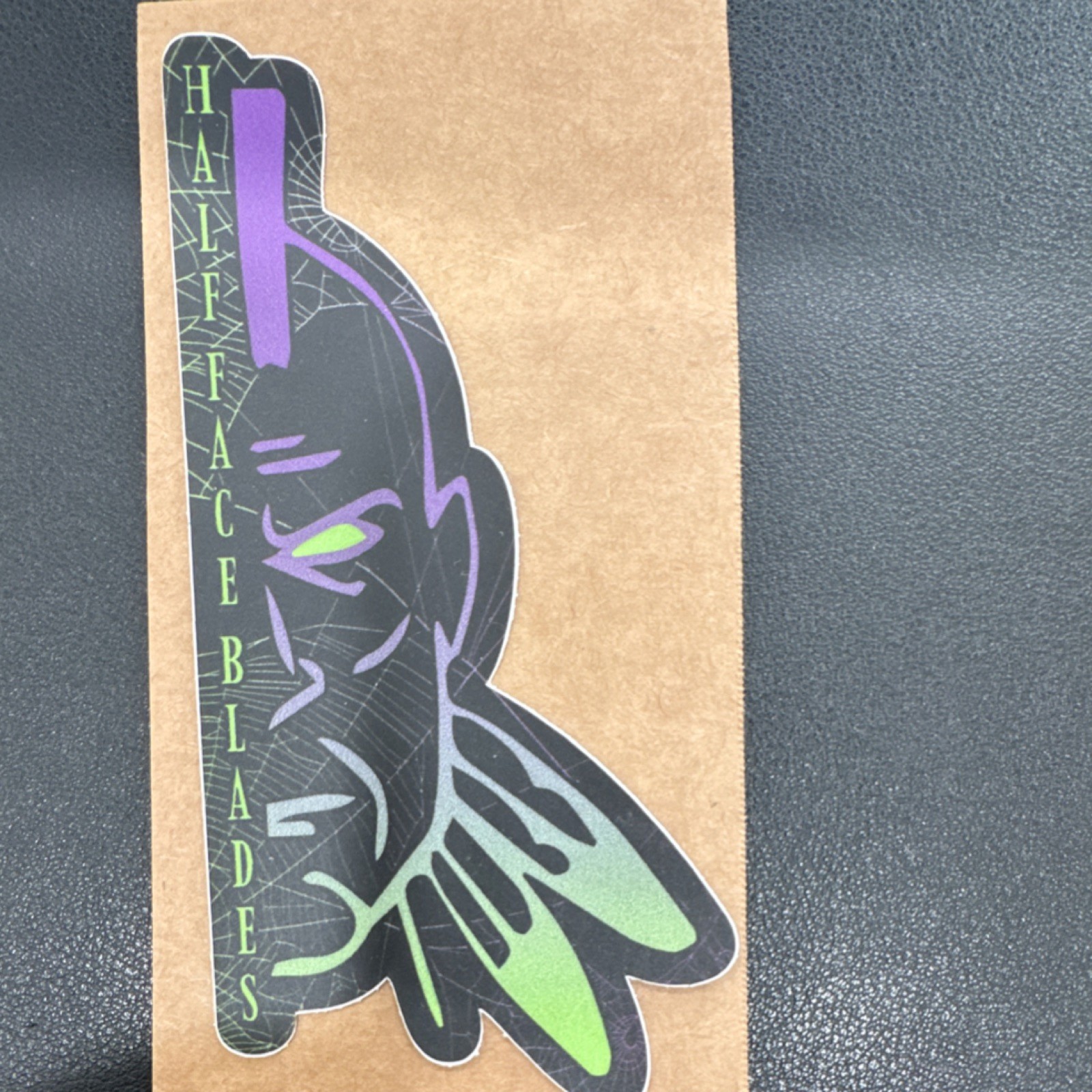 Half Face Blades Logo Vinyl Sticker Black Green Purple Irregular Shape