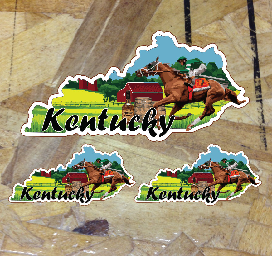 Kentucky USA State Map Horse Racing Whiskey Farm Vinyl Sticker Car Bumper Decal