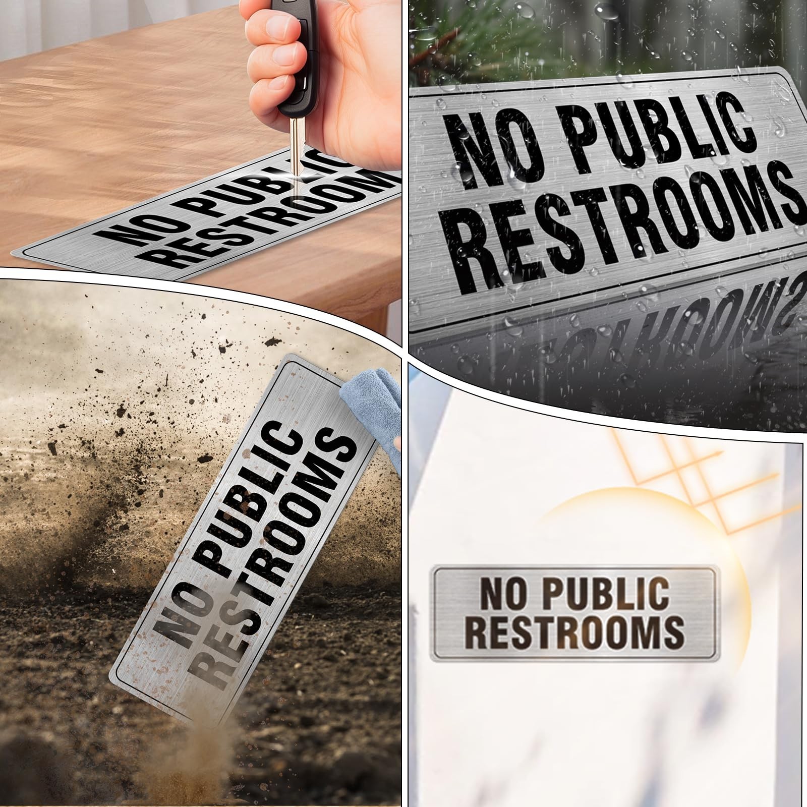 No Public Restrooms Sign Aluminum Silver 9 x 3 Inches Self-Adhesive Waterproo…