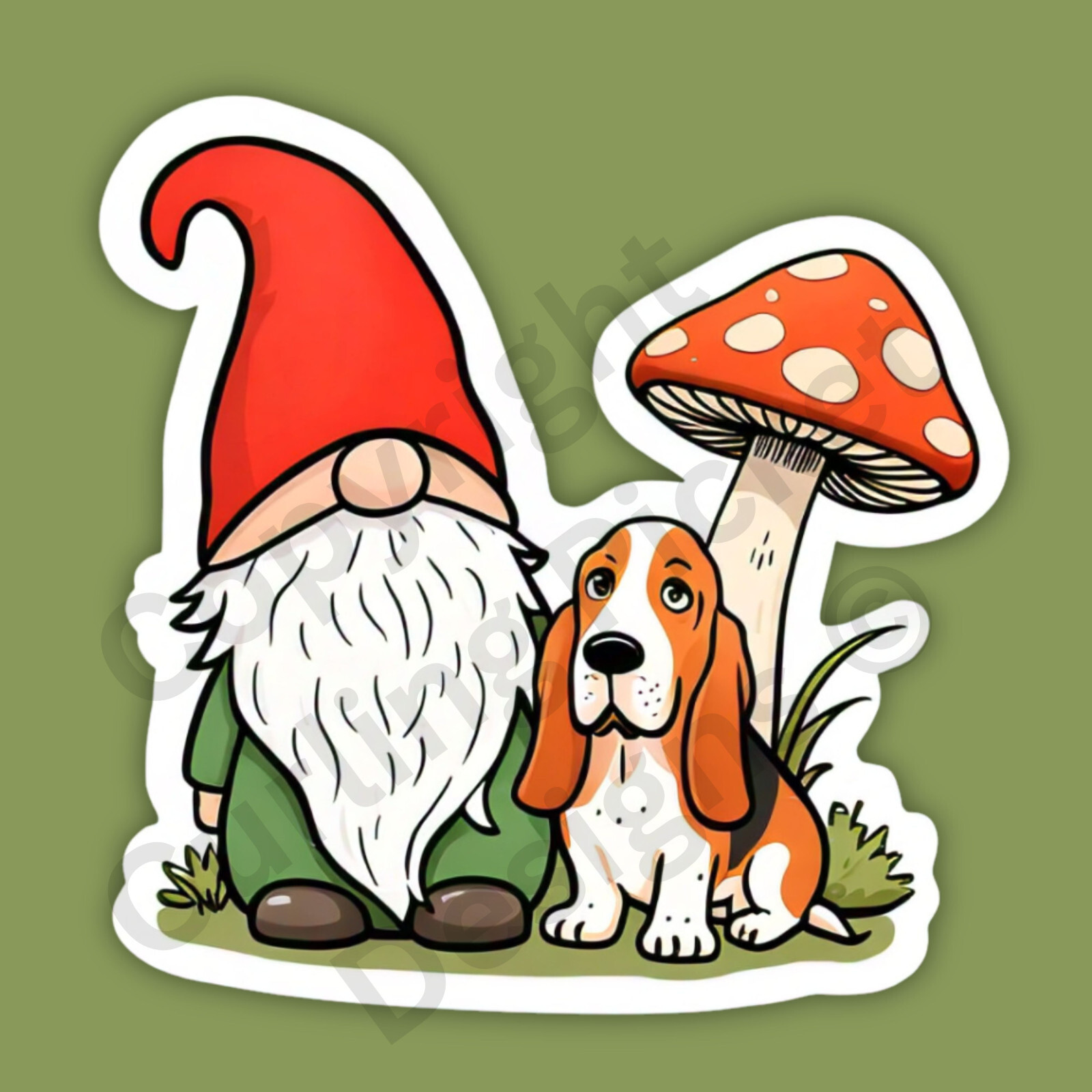 Gnome With Basset Hound Dog Breed Fun Cute 3" Vinyl Sticker