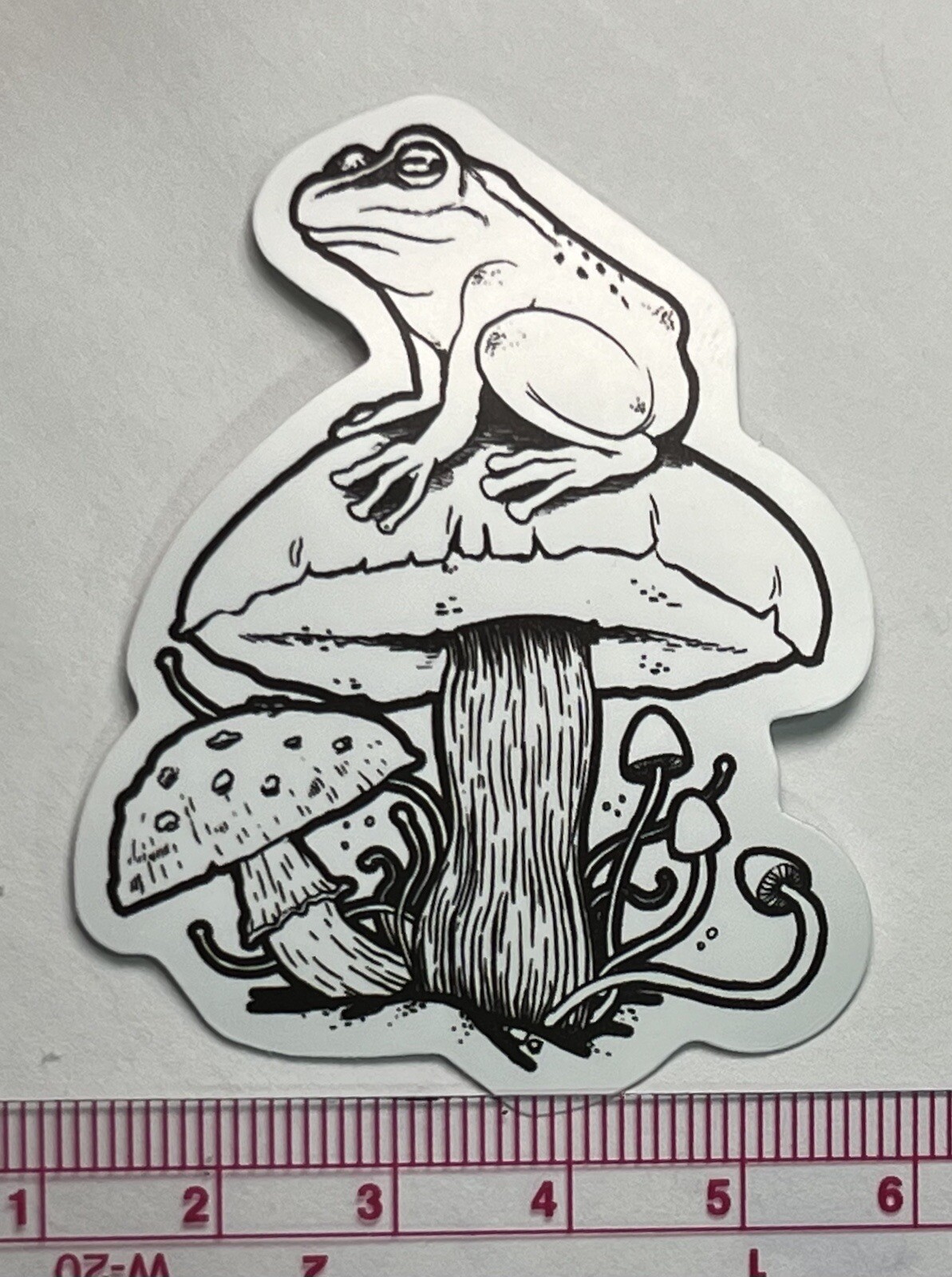 Shrooms Frog On Mushroom Pen & Ink Vinyl Decal Sticker Bomb Magical Hippie Love