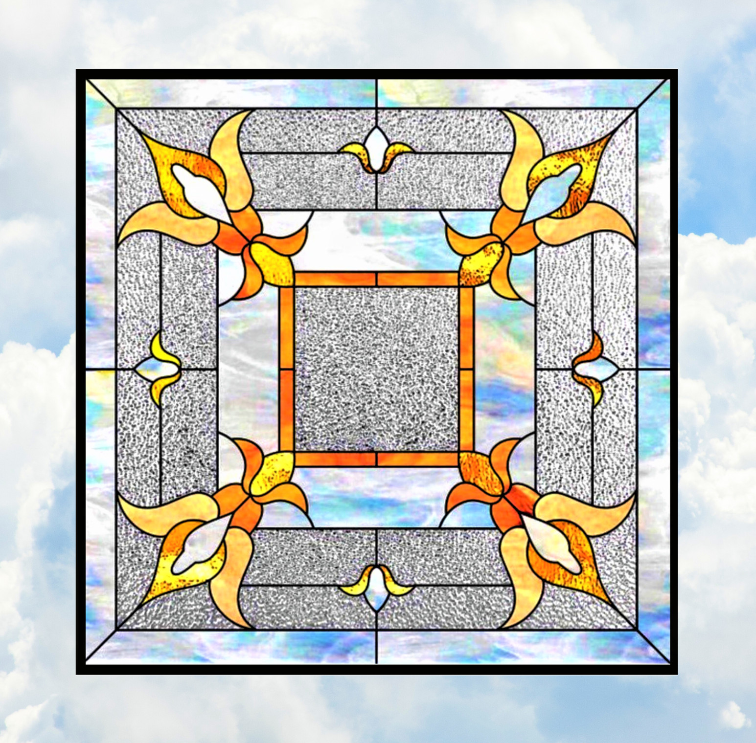 Geometric Sky Faux Stained-Glass WINDOW CLING Size 8" Square Repositional Vinyl