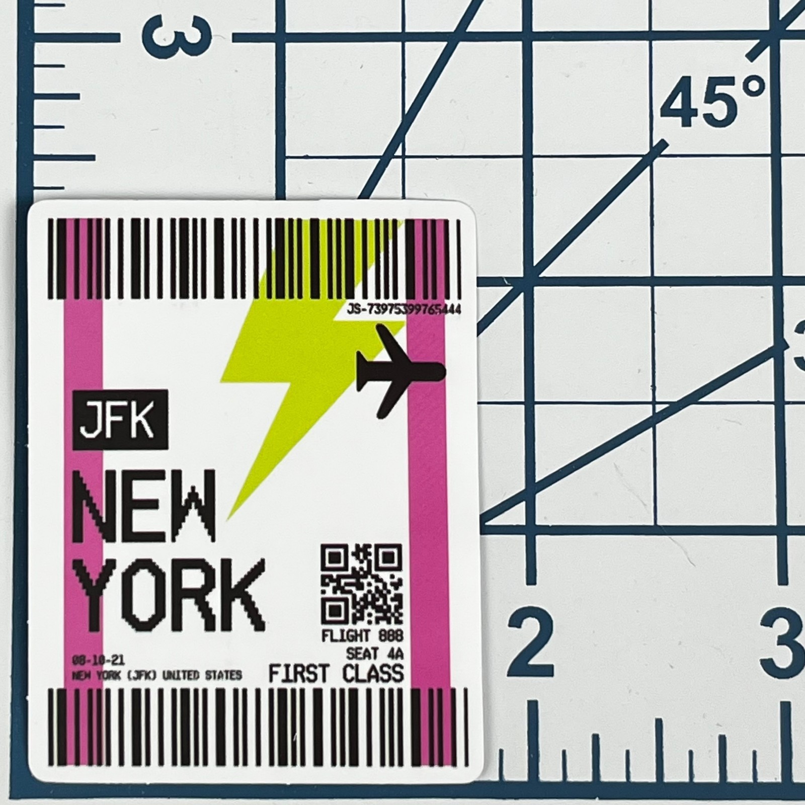 New York JFK Flight Ticket Vinyl Sticker Retro First Class Travel Art