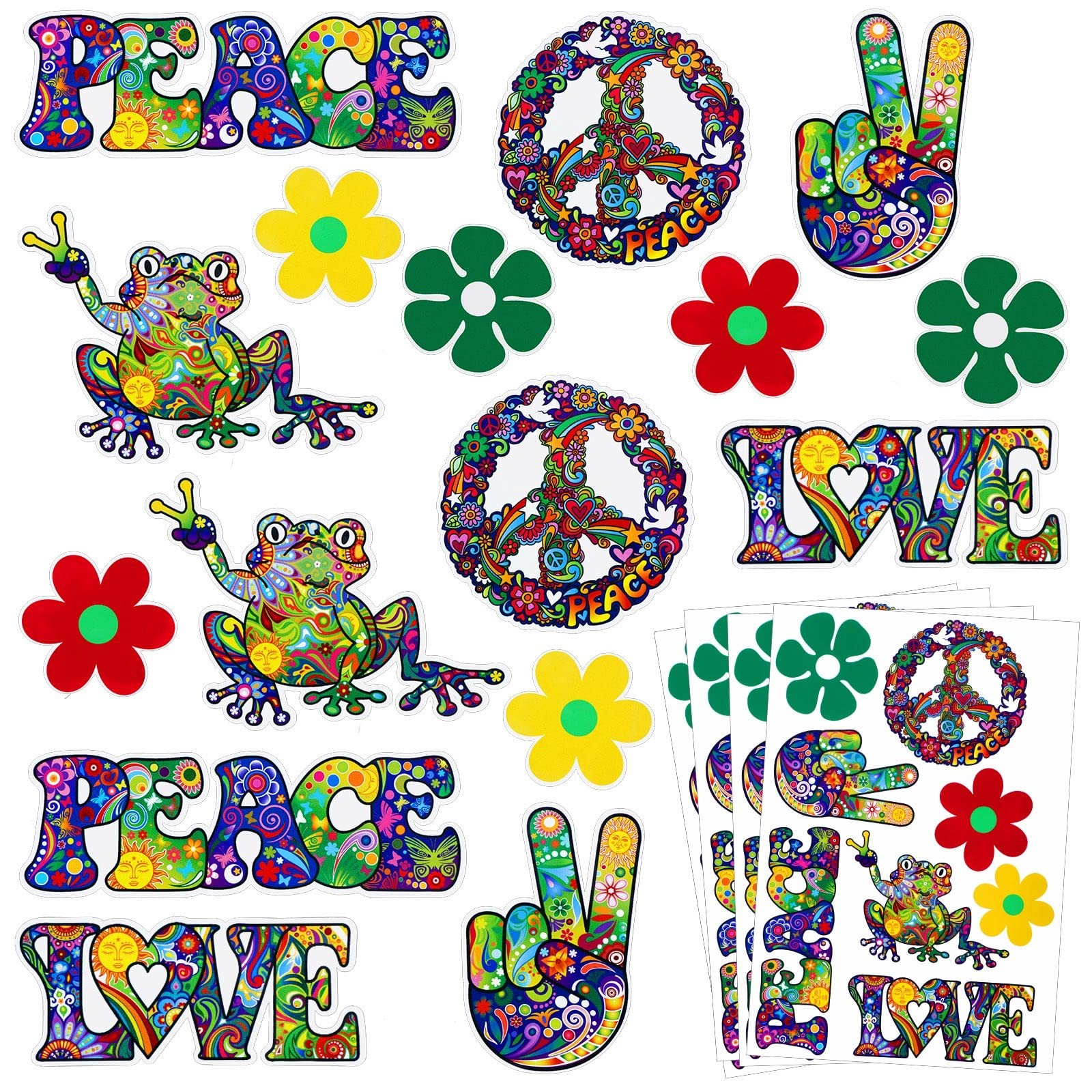 32 Pcs Hippie Theme Car Stickers Cute Peace Multicolor Vinyl Decals Pack