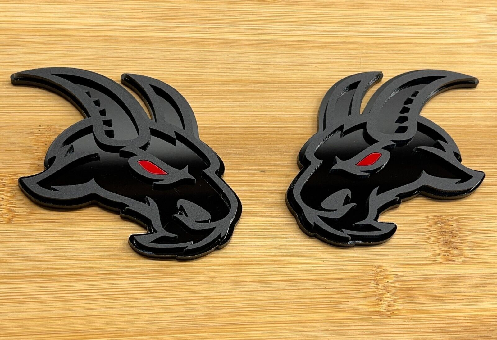 Angry Goat Red Eye Car Truck Emblem Badge Matte Black on Black Custom Pack of 2