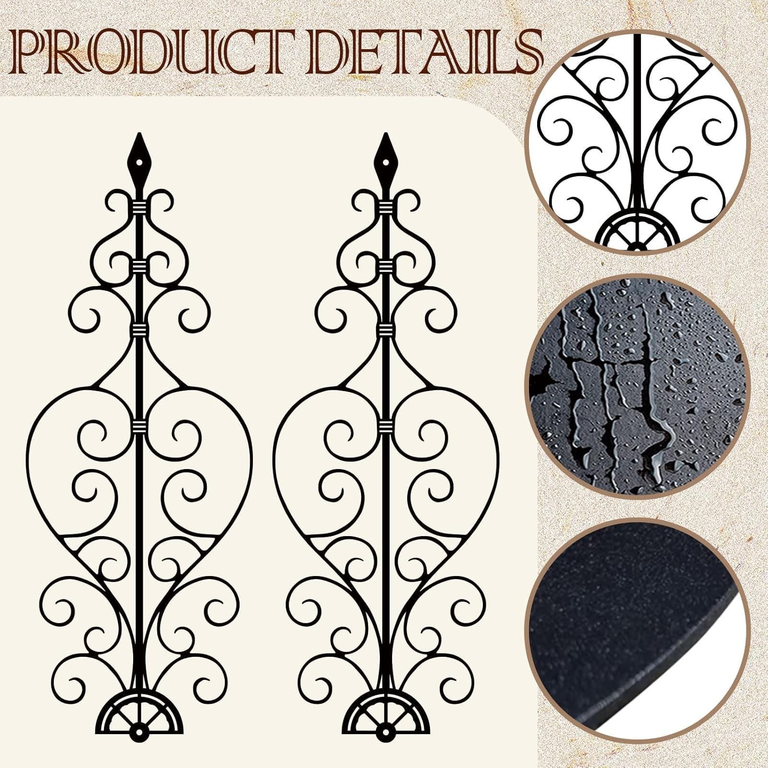 Vintage Inspired Wrought Iron Scroll Wall Art – Lightweight & Waterproof