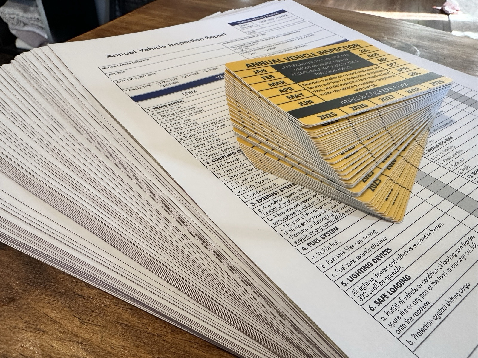 50 Pack Annual Vehicle Inspection Sticker Trucks Trailers Semi & 50 Forms Orange