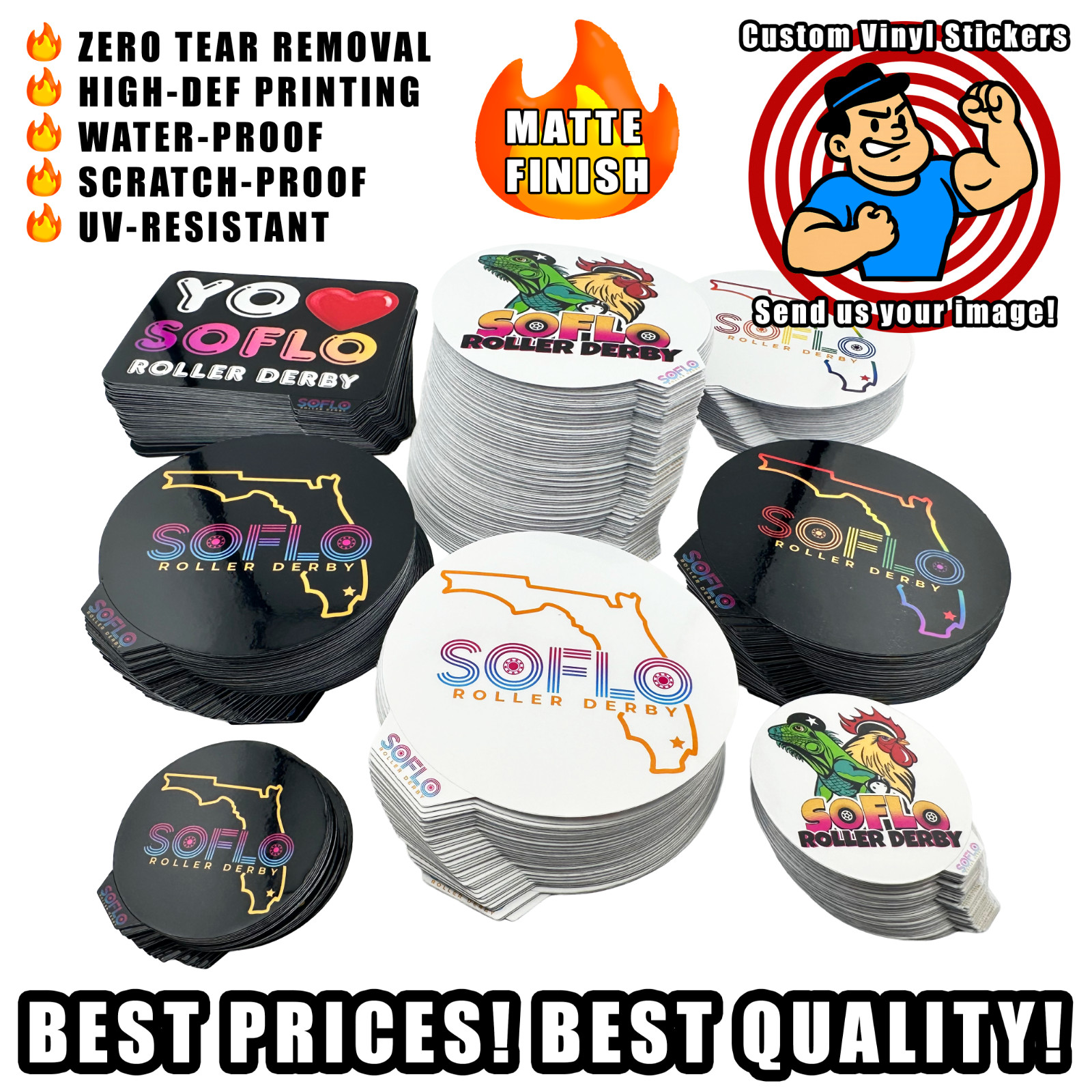 Custom MATTE Vinyl Stickers Premium PVC Decals Waterproof UV-resist SEND IMAGE!