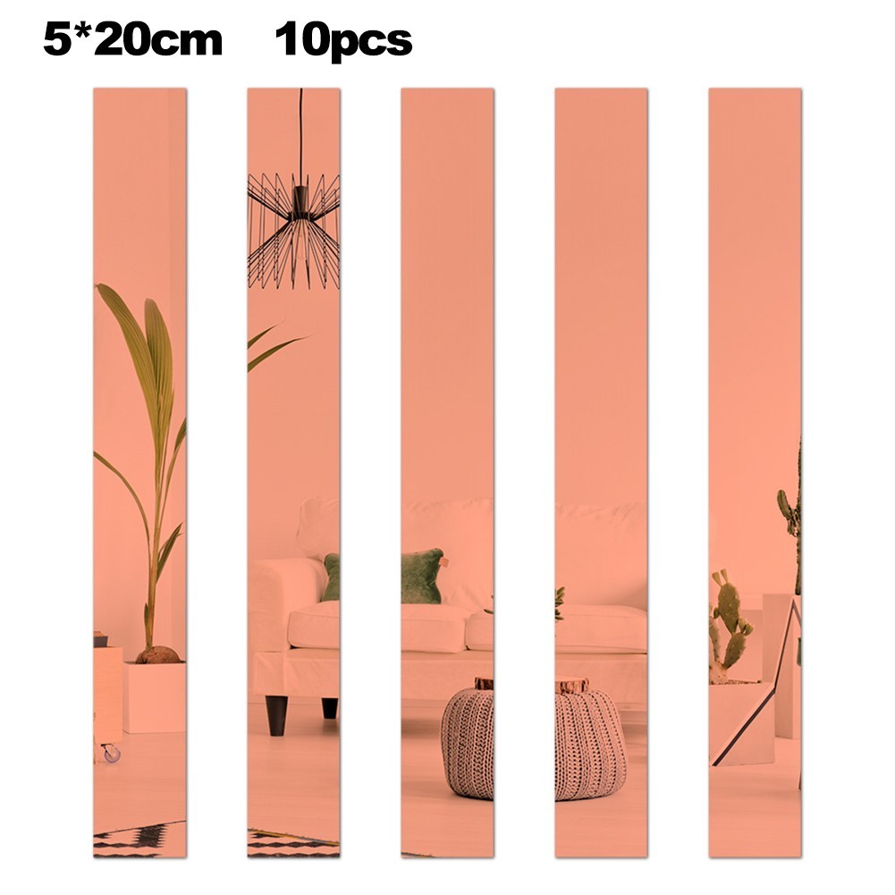 Long Strip Acrylic Mirror Stickers Set of 10 for Creative Spaces 5x20CM