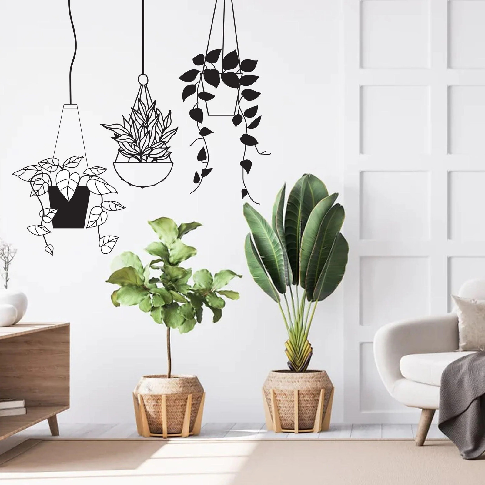 Botanical Oasis Wall Sticker – Tropical Hanging Plant Basket Decal