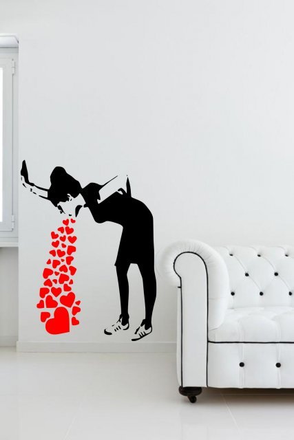 Banksy Love Hearts Drunk Lady Puking Sick Wall Sticker Iconic Graffiti Art Decal