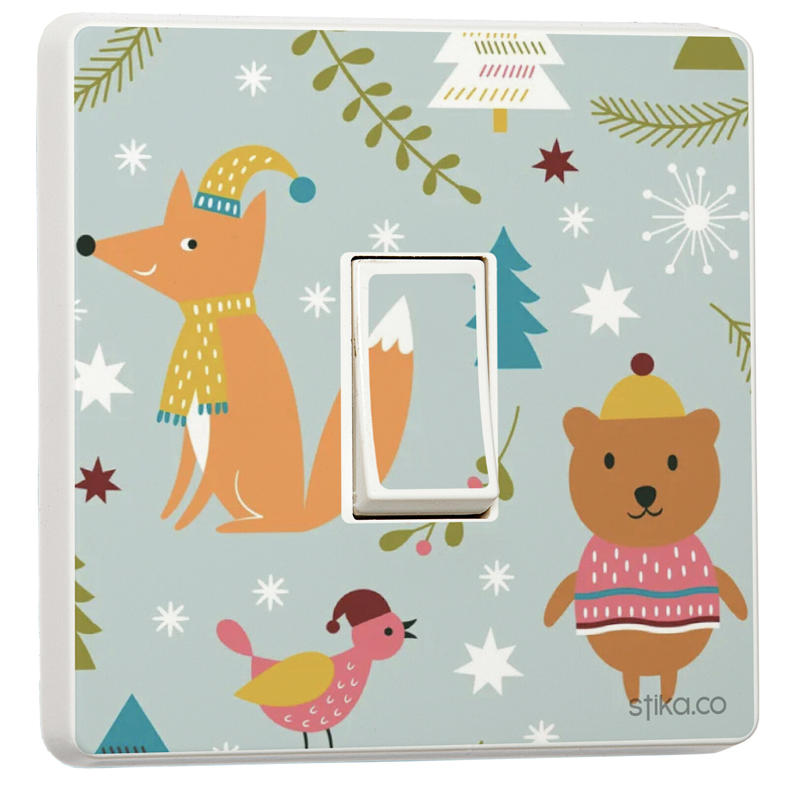 Pack of 2 Christmas Woodland Animals, christmas Print Light Switch Sticker Vinyl