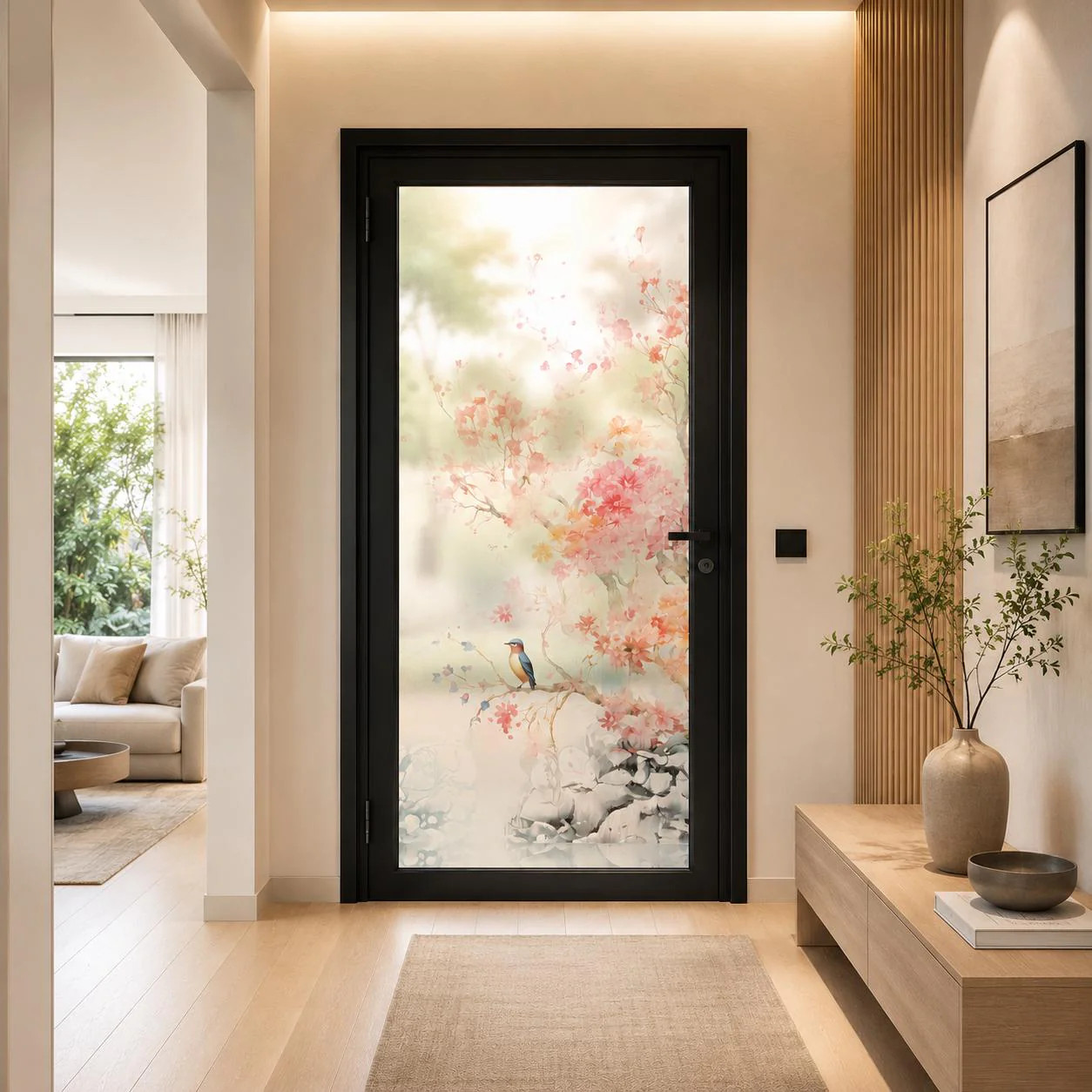 Etched Glass Door Vinyl Decal Cherry Blossoms | Frosted Floral Window Film
