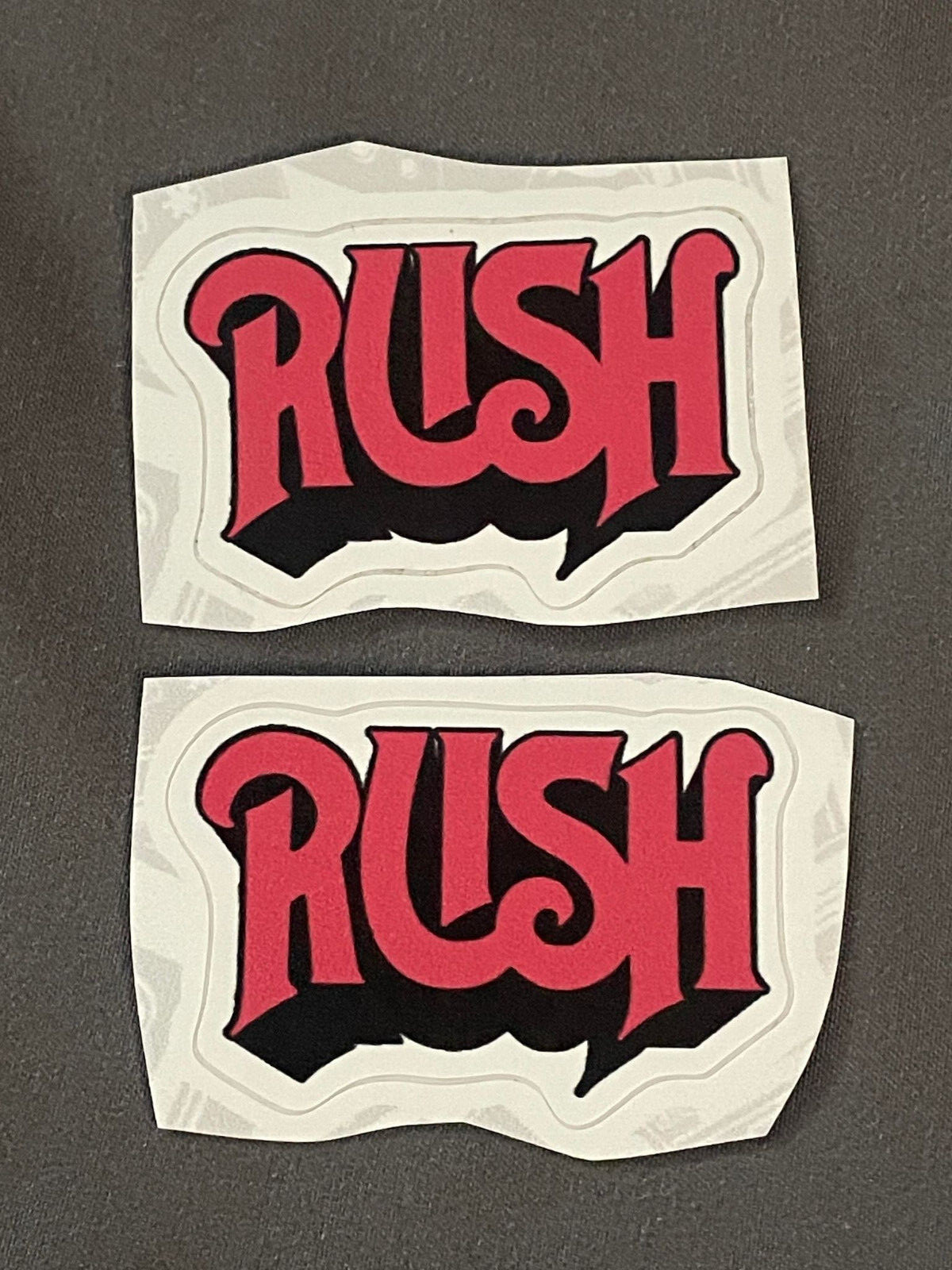 Lot of (2) RUSH Band Logo STICKERS 1 1/4" x 1 7/8" FREE SHIP! Peart Lee Rushmore