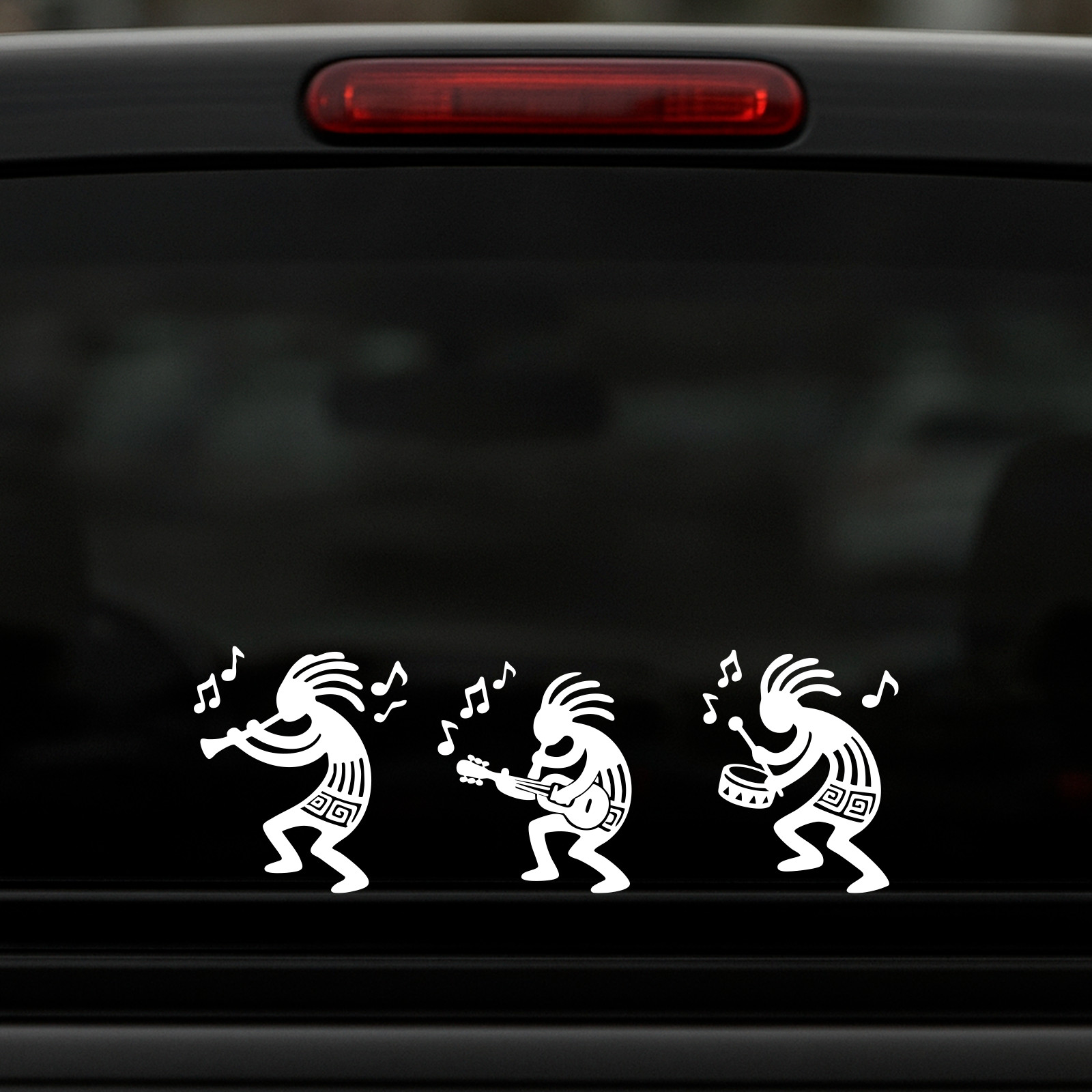 3 Kokopelli Tribal Musicians Vinyl Decal Set 3x3in Southwest Music Sticker Pack