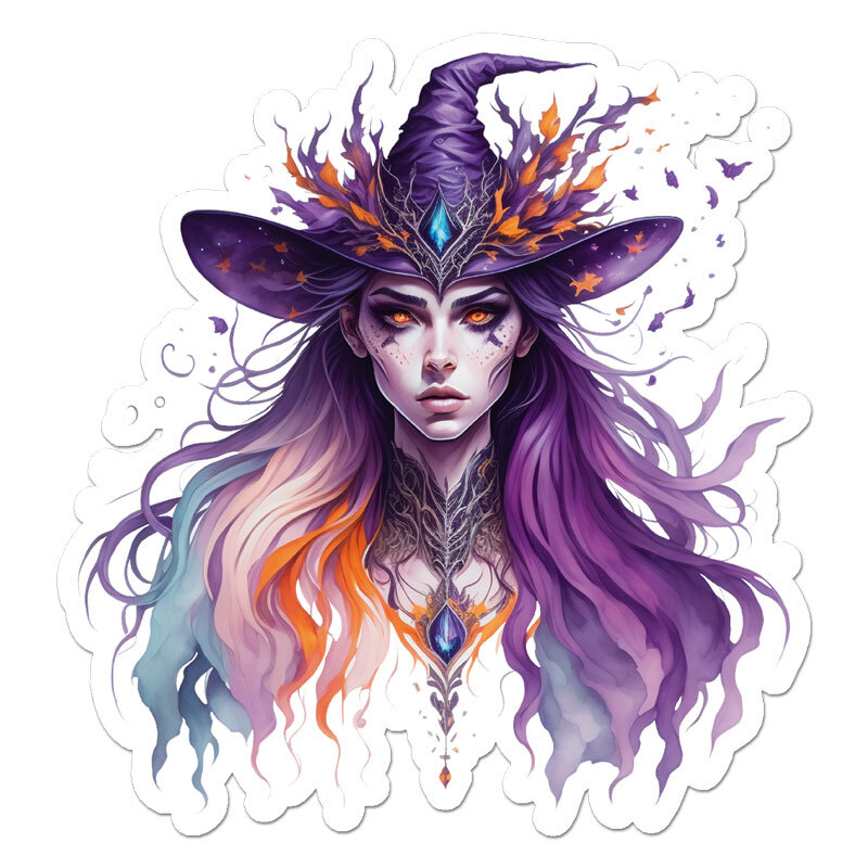 Purple Orange Witch, Vinyl Decal Sticker, Indoor Outdoor, 3 Sizes, #11208
