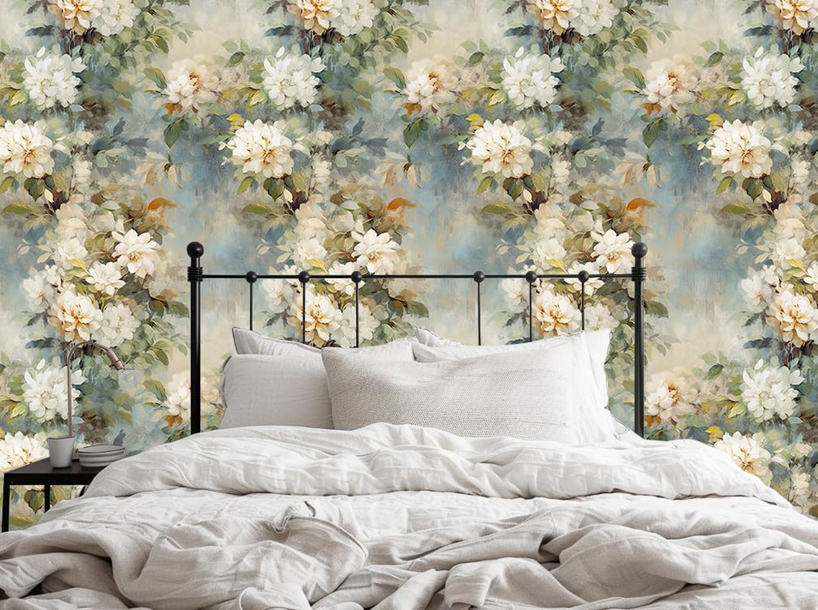 HAOKHOME Peel and Stick Floral Wallpaper Beige/Blue/Green Flower Bouquet Wall…