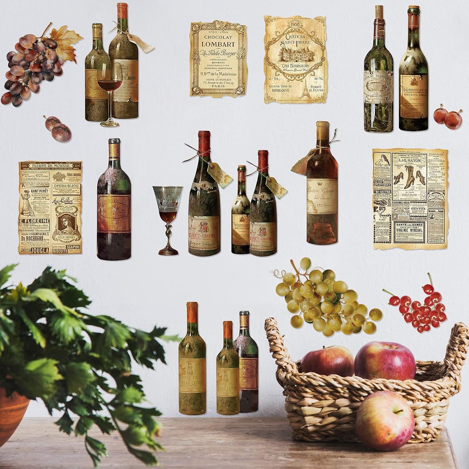 2 Sheets Wine Wall Decal Stickers Artwork Peel and Stick Wine Bottle Wall Glass