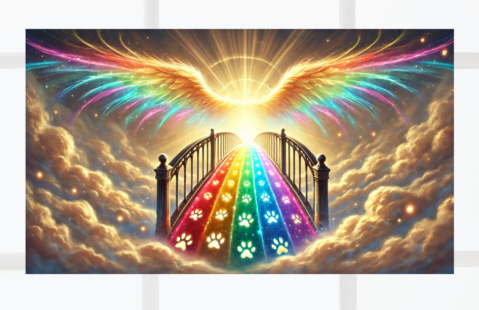 Angel Wings, Rainbow Bridge & Paw Prints WINDOW CLING Size 10.6" Vinyl