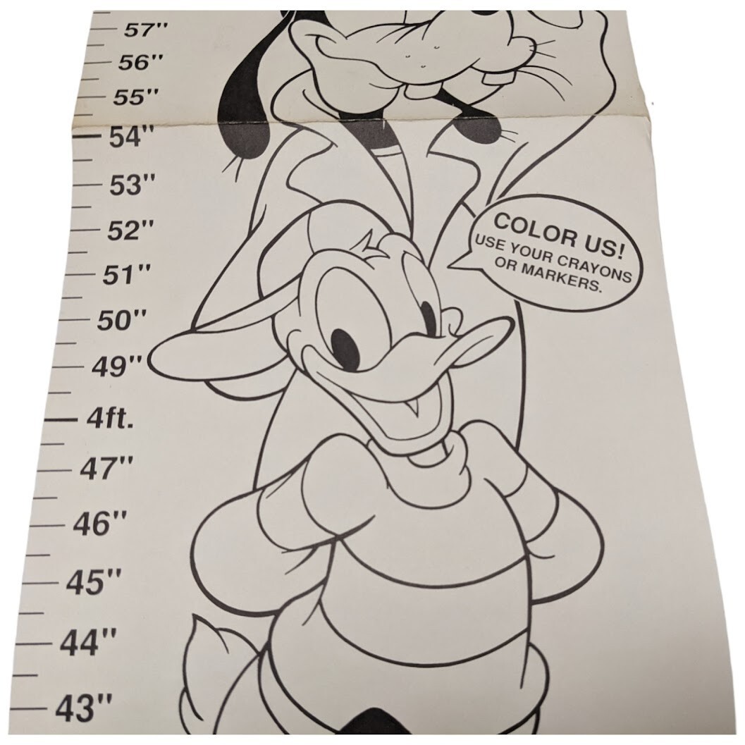 VTG 80s Walt Disney Hanging Height Chart – Goofy, Donald Duck, Pluto – RARE