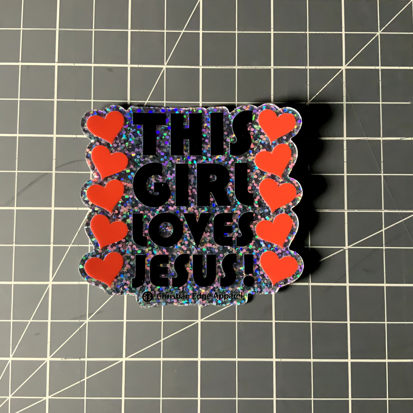 This Girl Loves Jesus Glitter Vinyl Sticker 3” CEA Red Heart Christ Bible Bottle