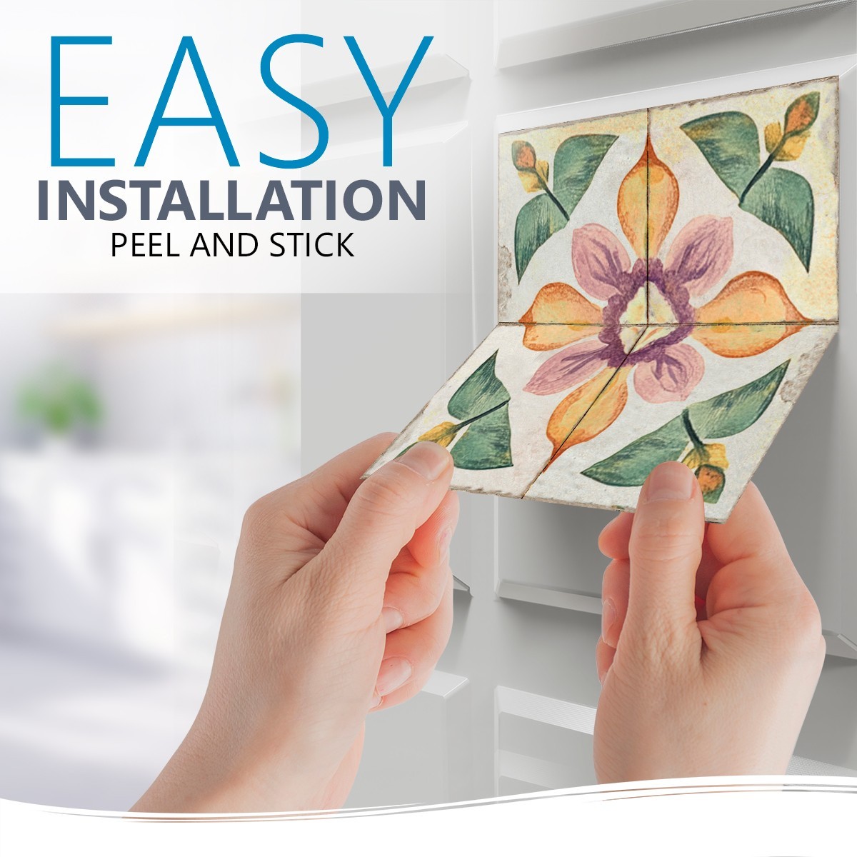 Peel Snd Stick Tile Stickers 24 Unit Pack Retro Floral