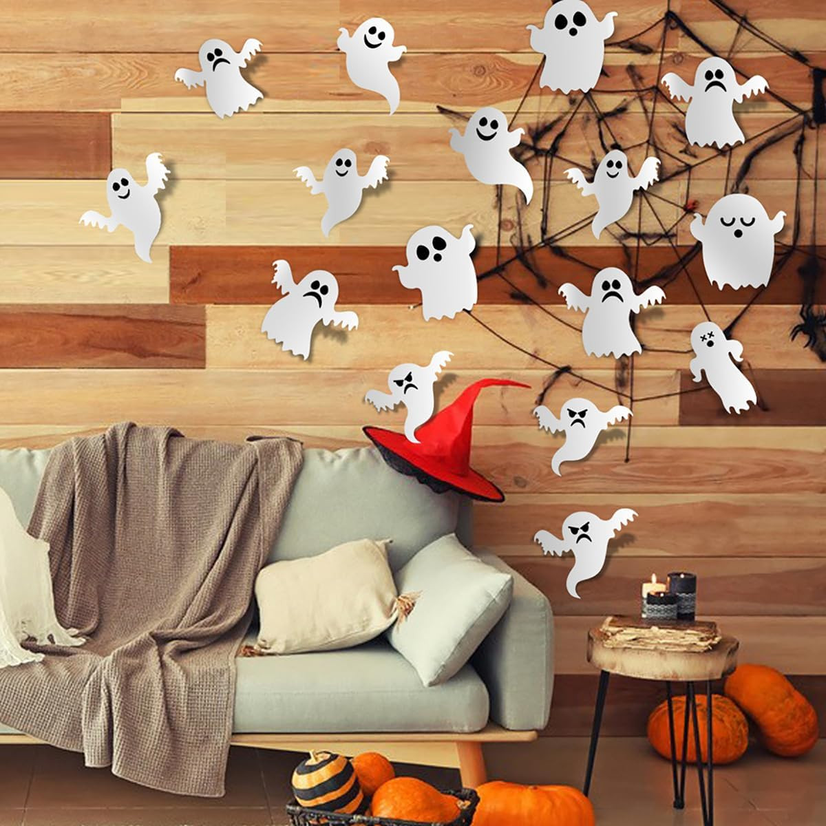 42Pcs Halloween Wall Decor Decals 3D Cute Ghost Wall Stickers Self-Adhesive Deco