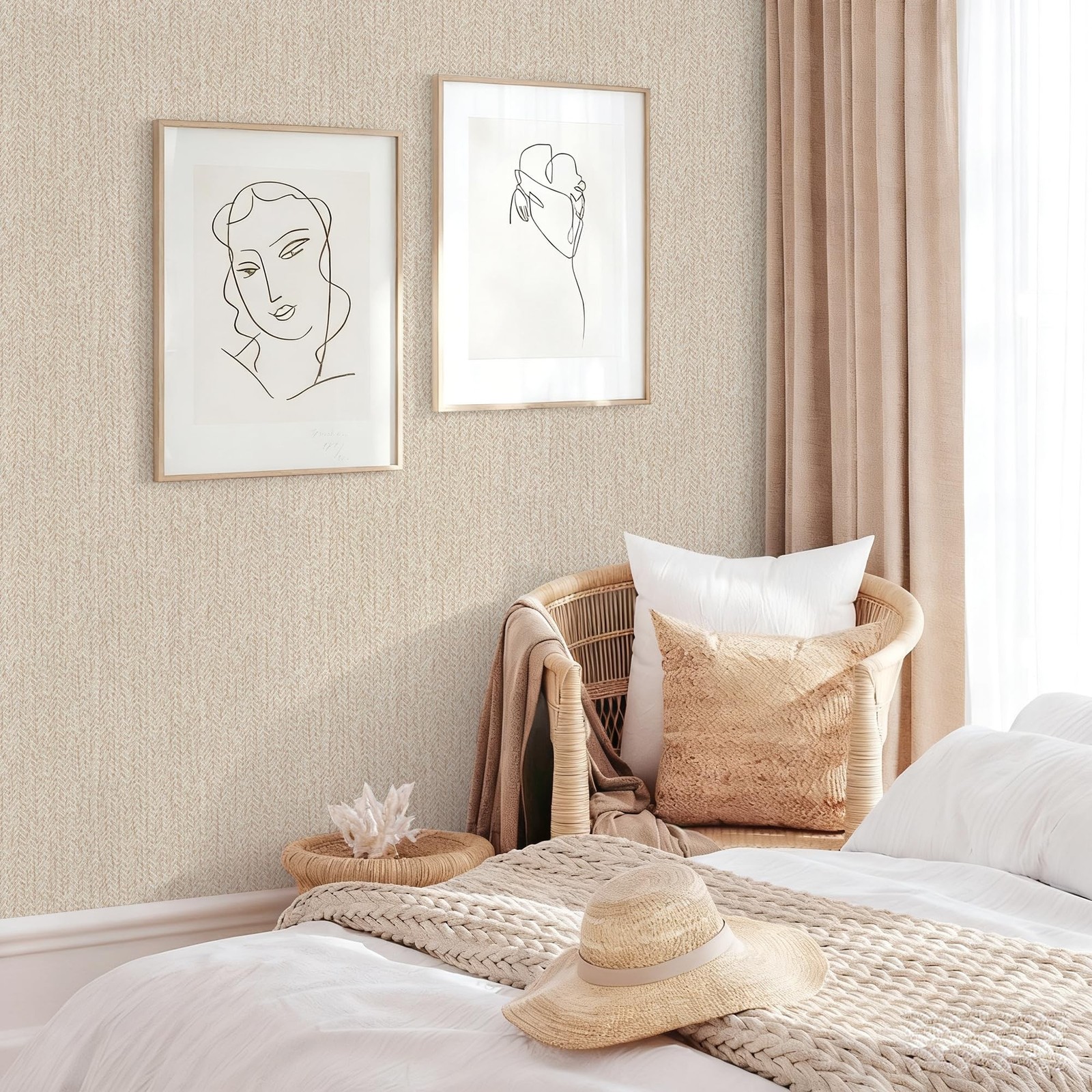 Grasscloth Peel and Stick Wallpaper Beige Contact Paper 15.7inch x 118.1inch …