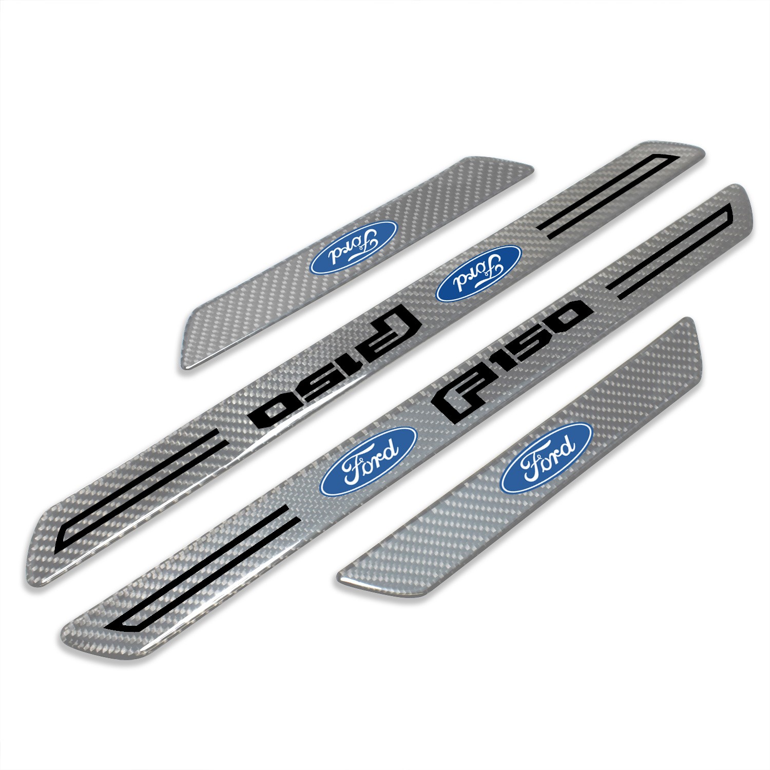 Ford F-150 2015 up Silver Carbon Fiber Universal Door Sill Protector Kick Plates