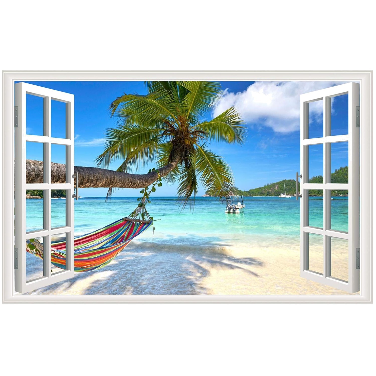 Beach Seascape Fake Window Decal for Living Room
