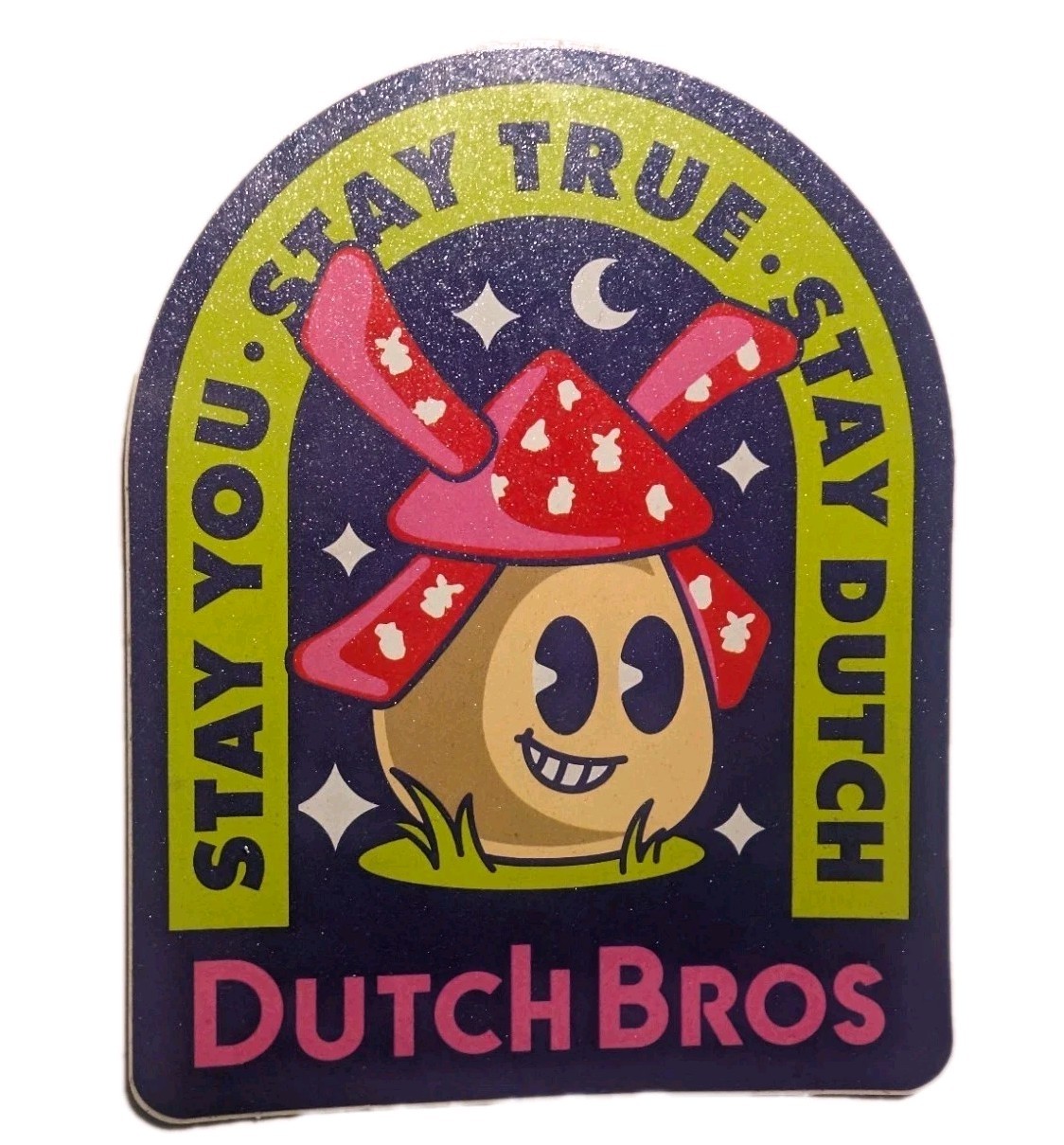 DUTCH Bros Coffee STICKER Windmill March 2023 STAY You TRUE FACE Night 2.5” x 3”