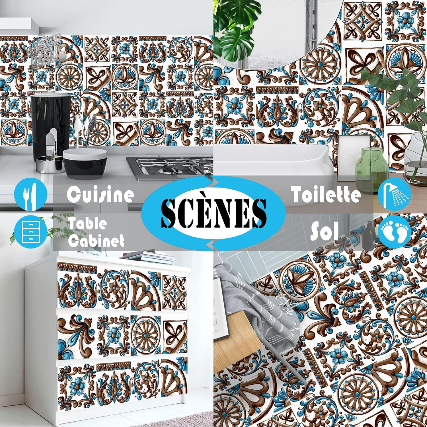 20 Stickers Tiles 10×10 Kitchen Bathroom Mosaic PVC Waterproof Blue Wall Back