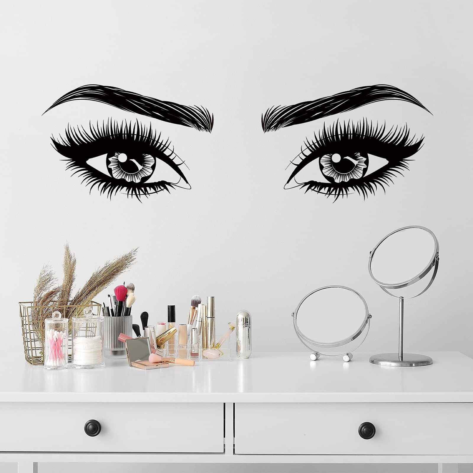 2 Pieces Eyes Wall Decal Big Eyes Wall Stickers Fashion Eyelash Wall Sticker …