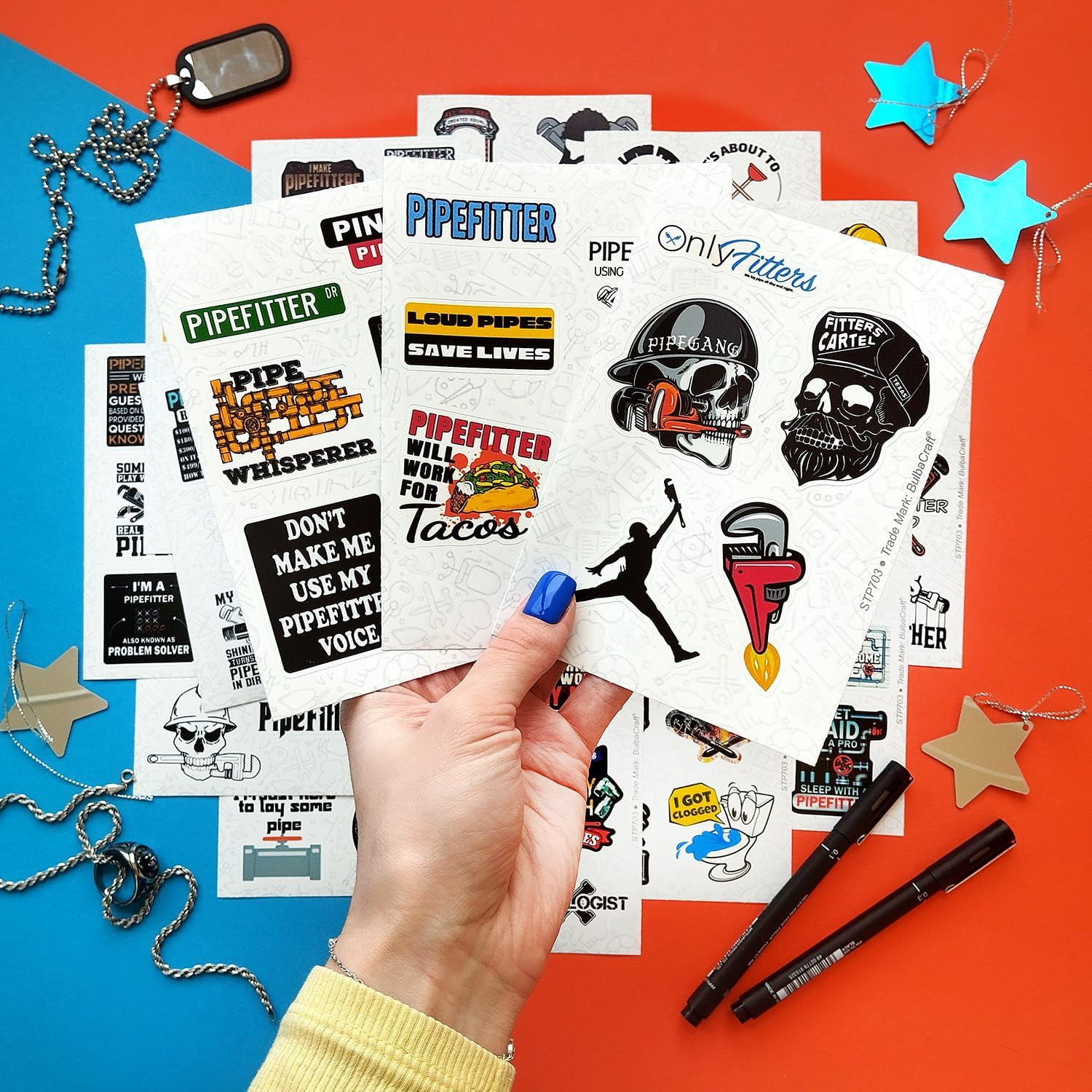 Bulbacraft 100Pcs Funny Pipefitter Stickers for Hard Hat, Pipefitter Hardhat Sti