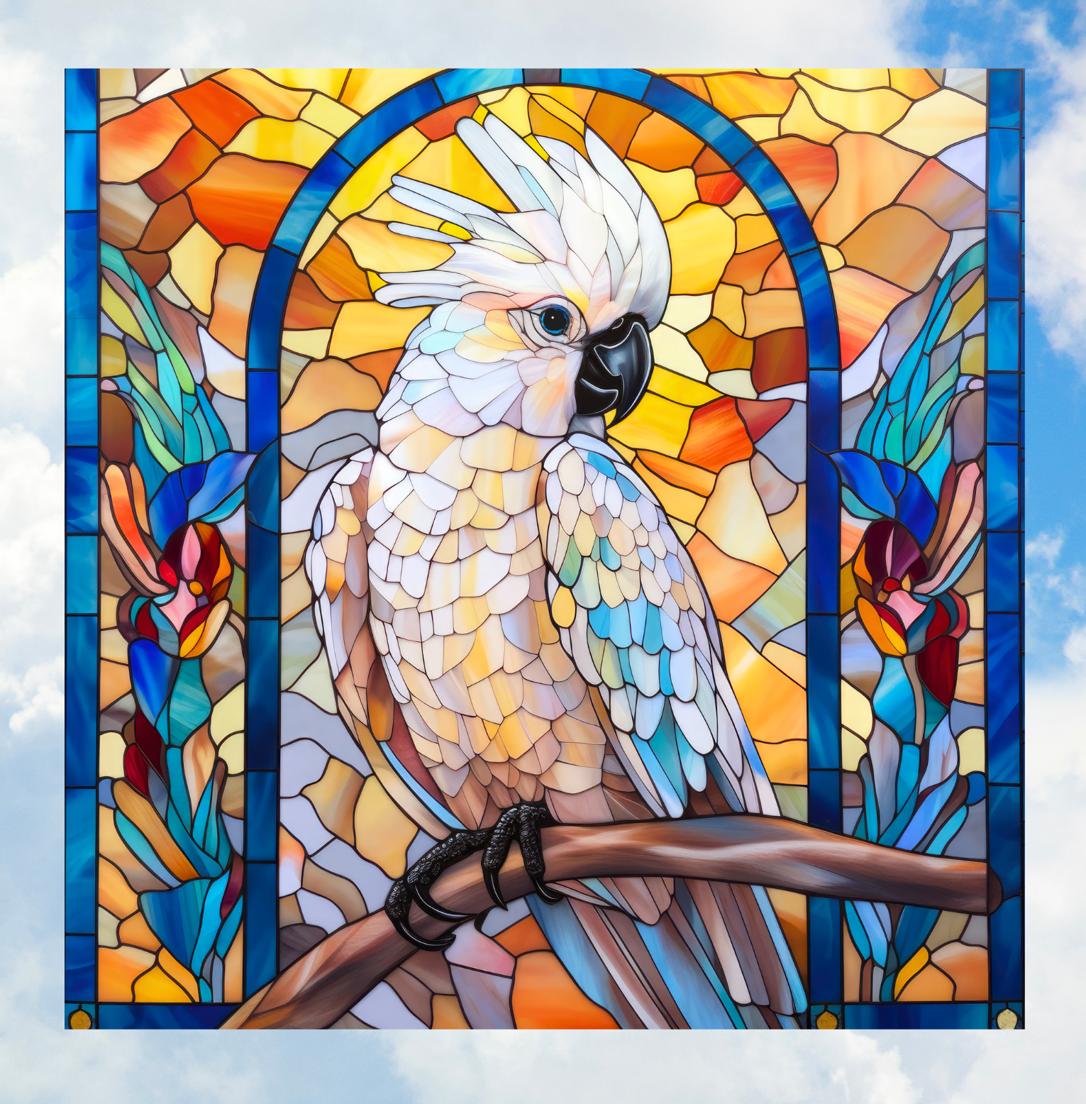 Cockatoo Bird WINDOW CLING Sun-catcher Size 8" Square Repositionable Vinyl