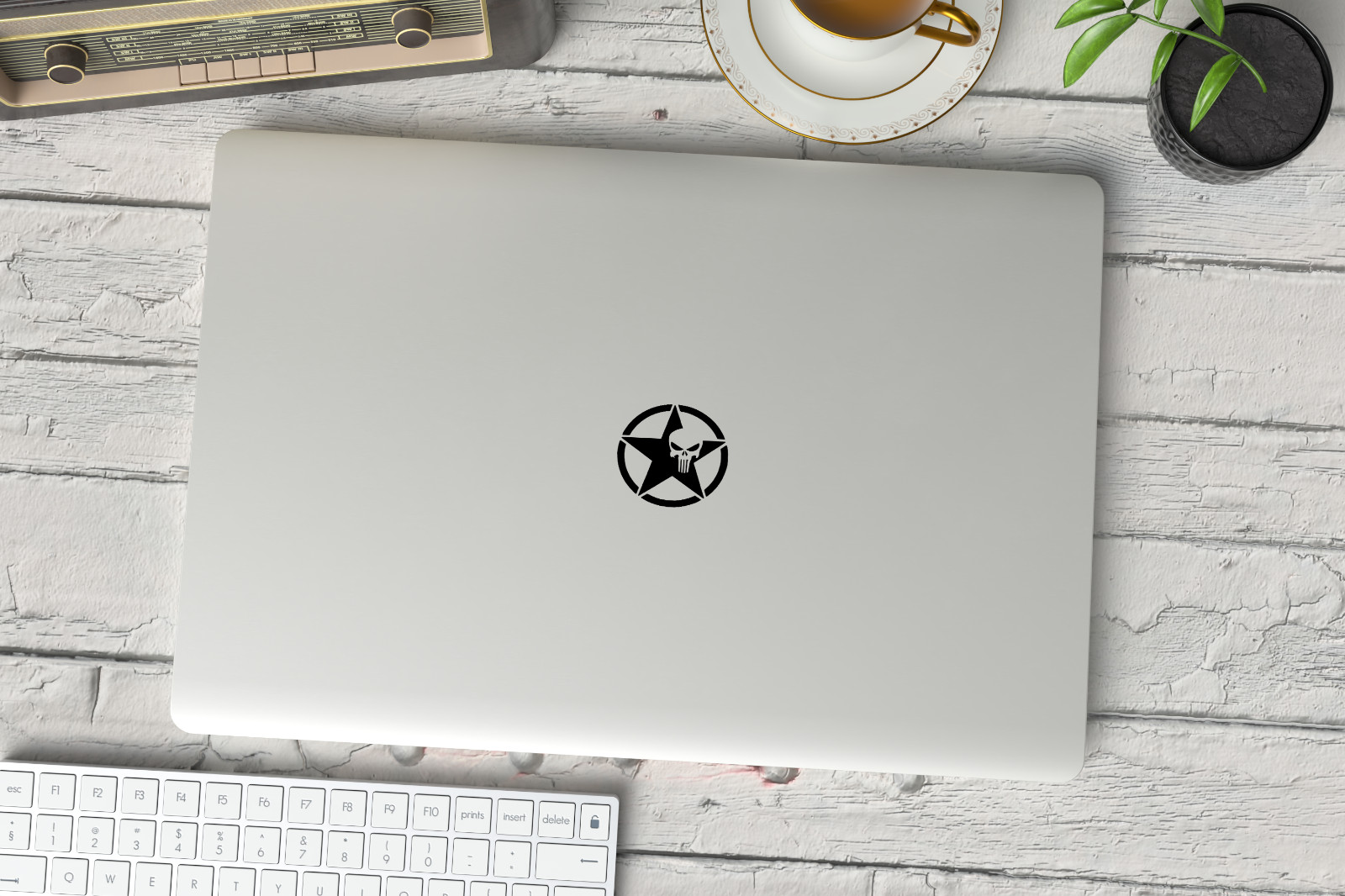 Set of 2 – Star Punisher Skull Vinyl Decal Phone Case Laptop Car Sticker