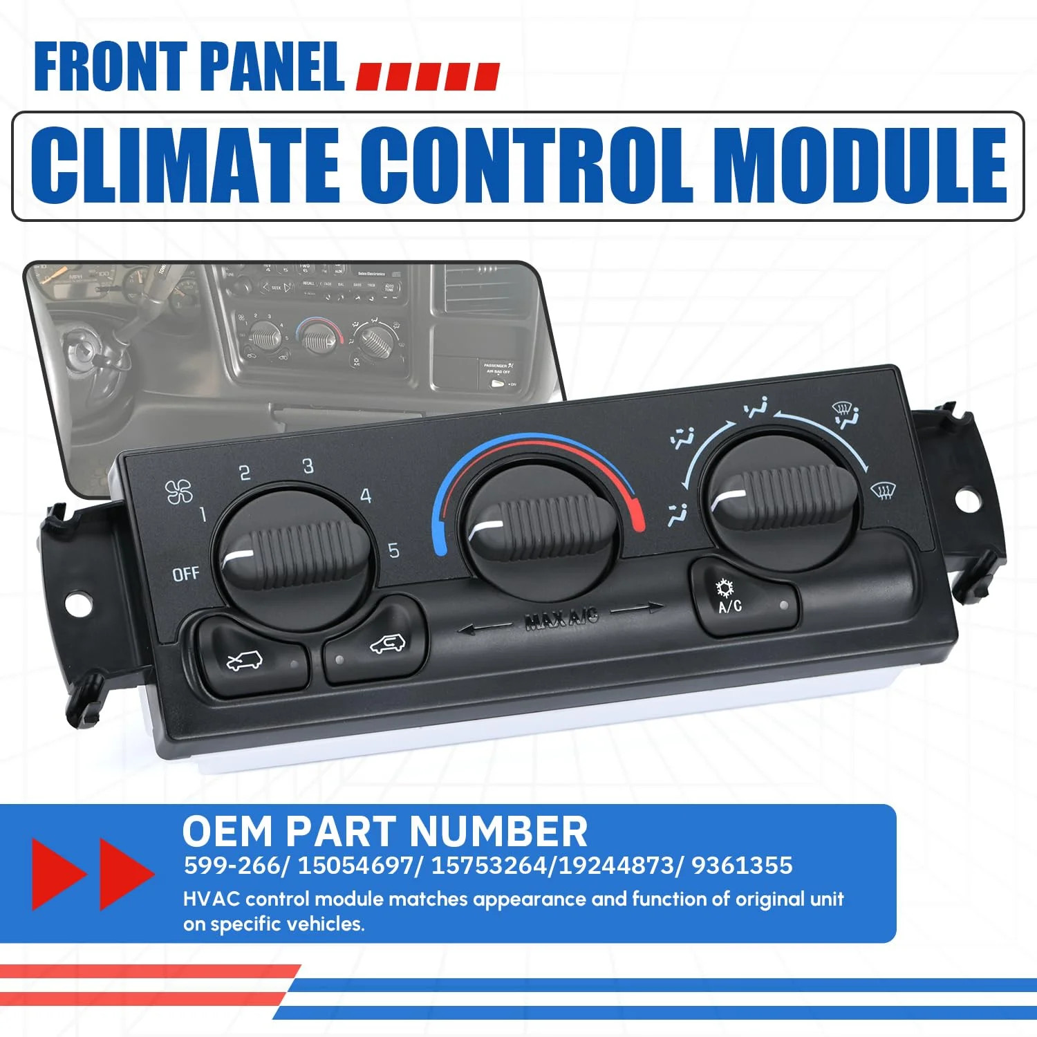 Front Climate Control Module Panel for GMC Sierra Chevy Silverado 1999-2002 599-