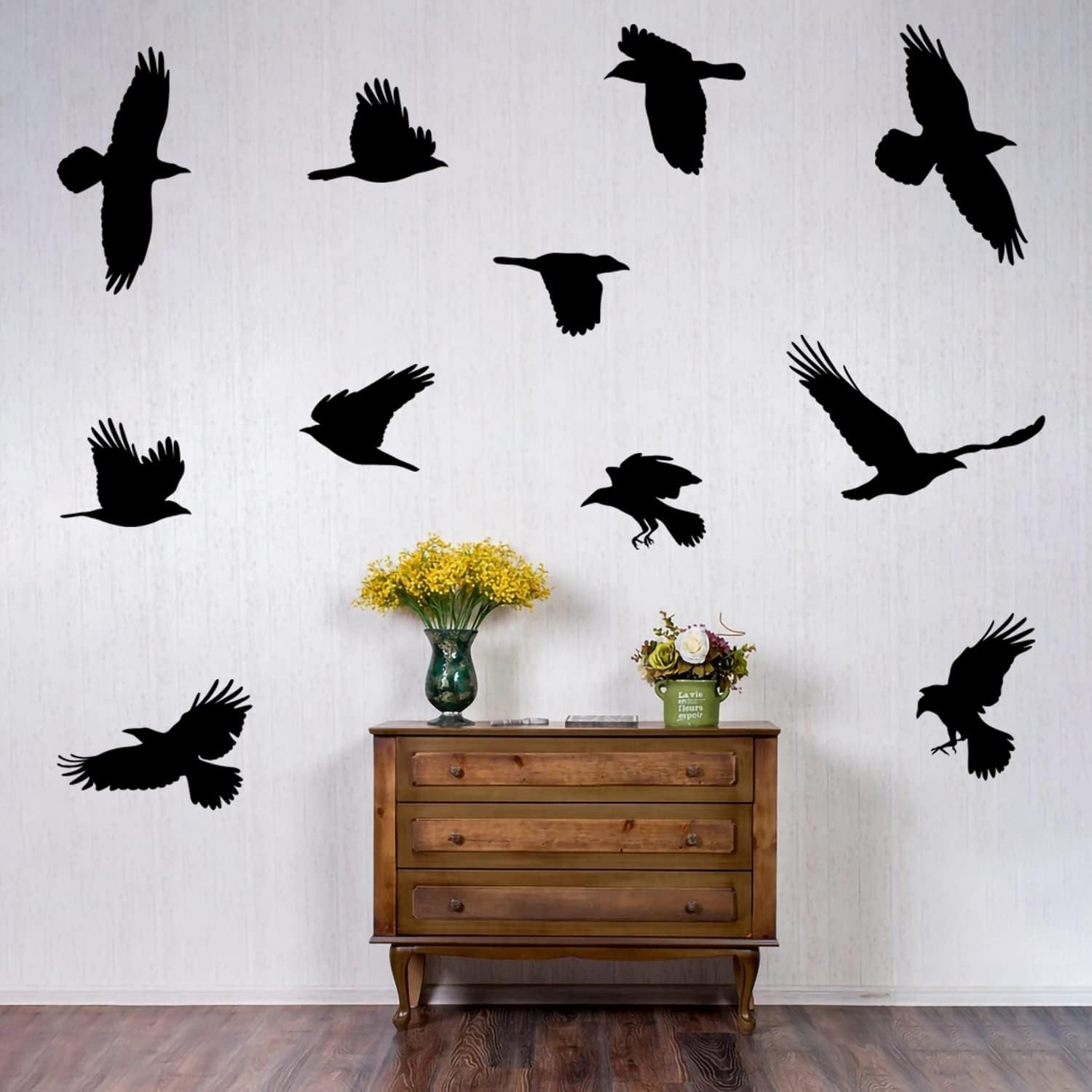 Removable Large Crow Wall Decals Black Raven Wall Stickers Peel & Stick Individu