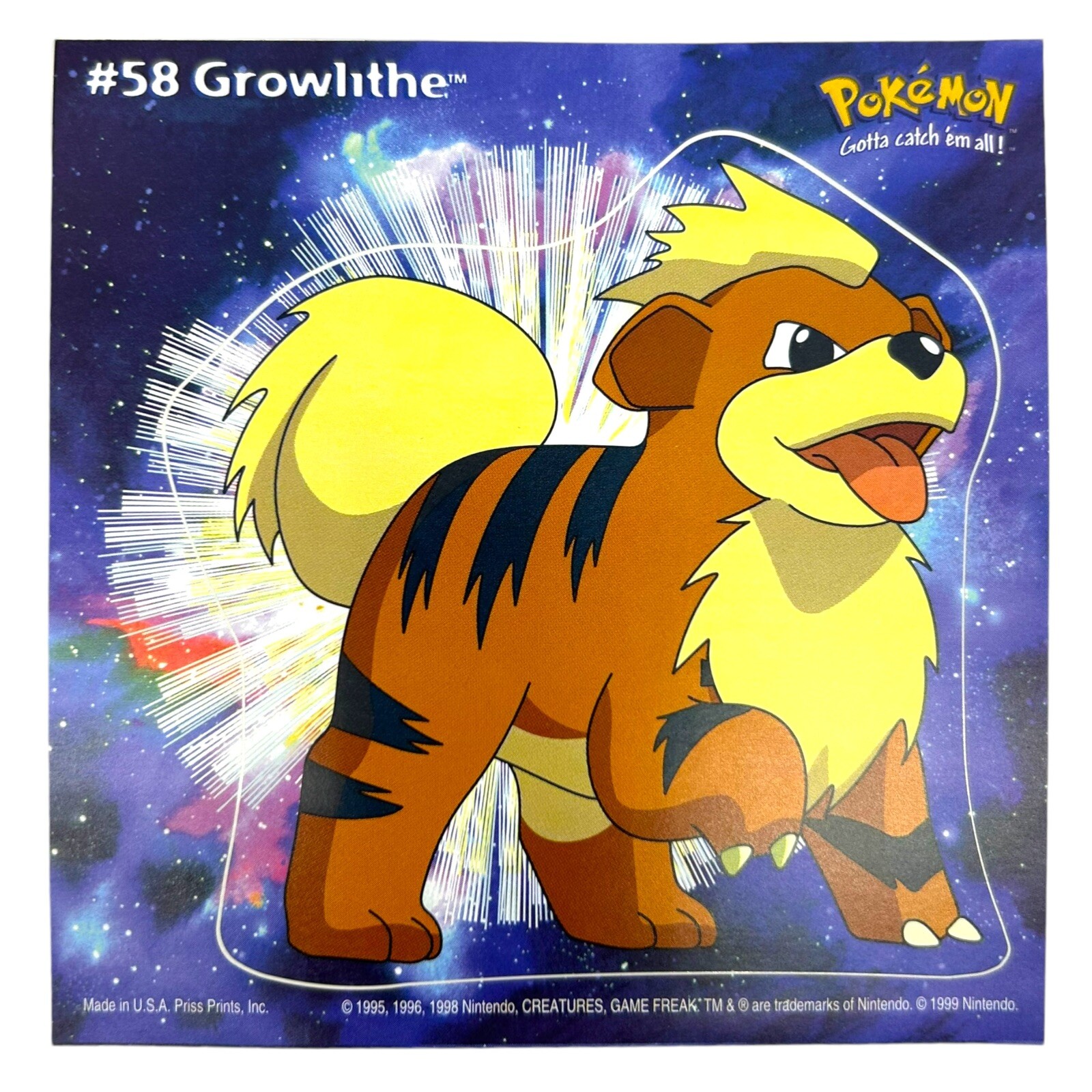 Pokemon Collect ’em Stick-Ups Growlithe #58 Large 4” Sticker Priss Prints