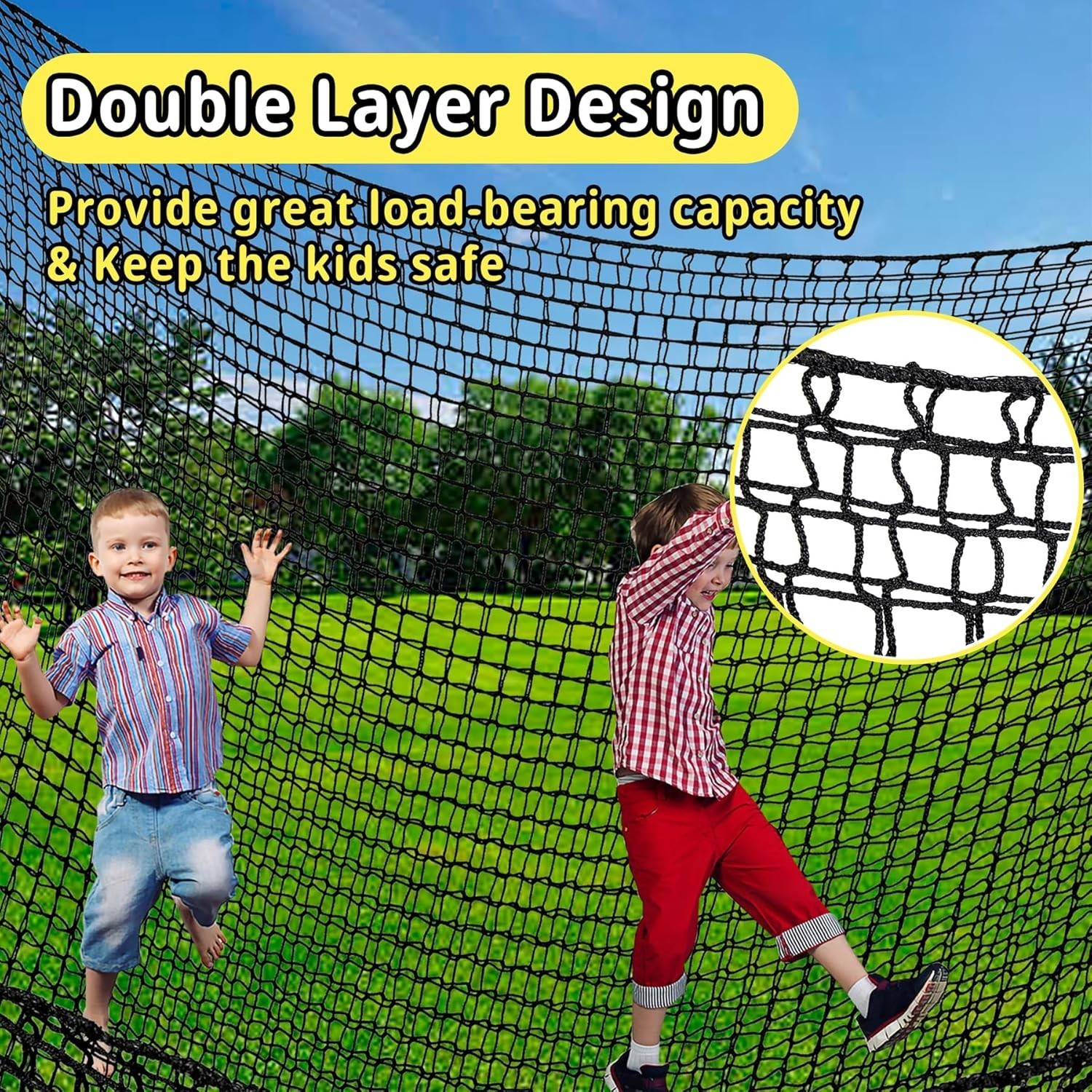 9.8' x 9.8' Climbing Cargo Net – Double Layer Playground Safety Net for Kids