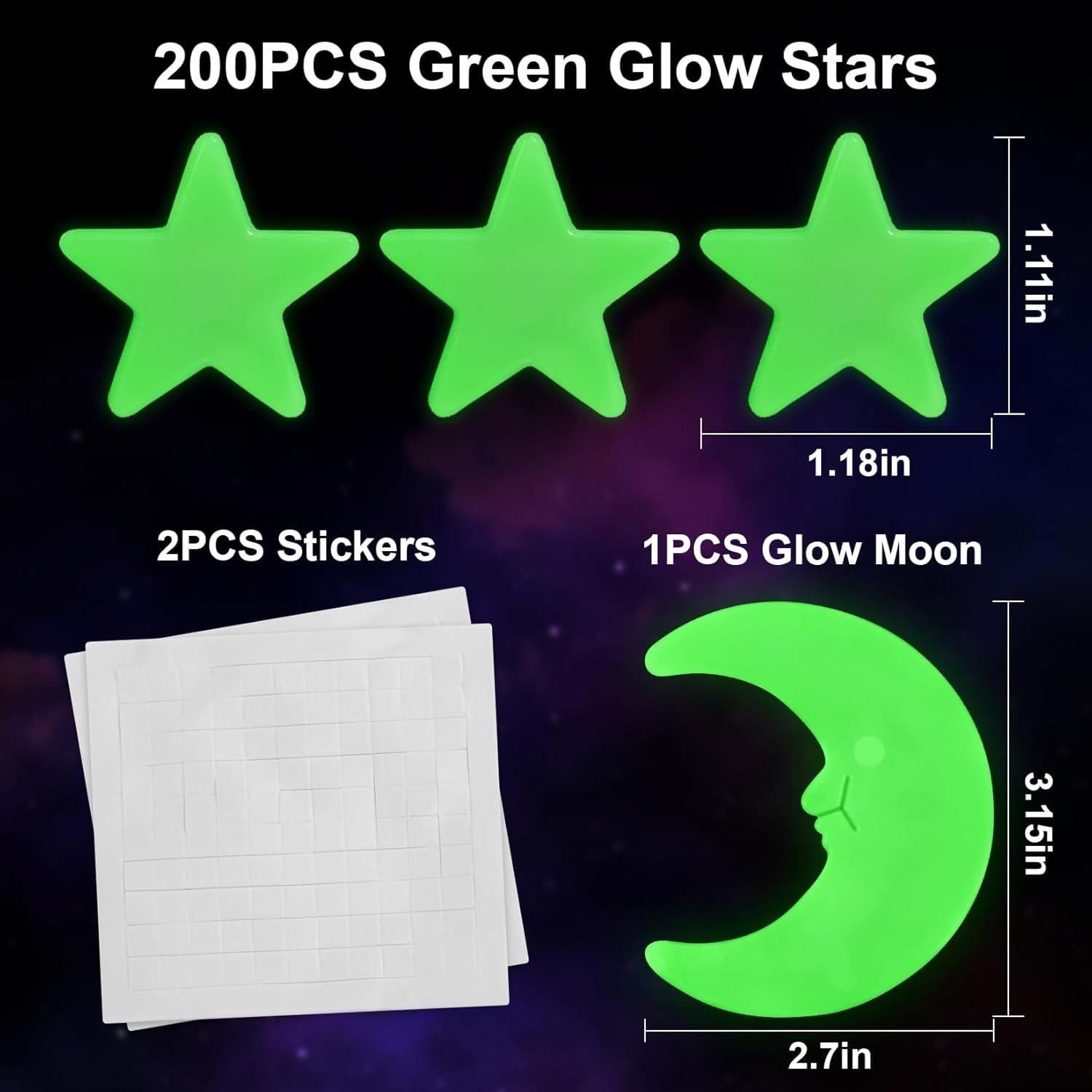 Pegatinas estrellas que brillan en la oscuridad 200 estrellas y luna pared