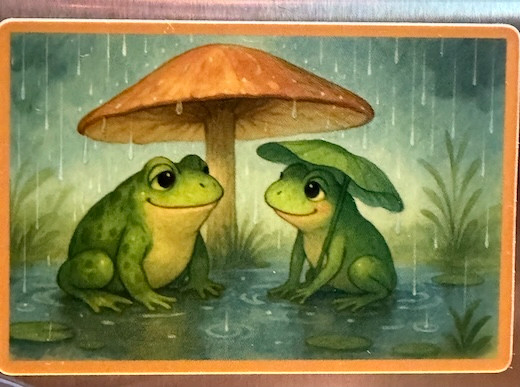 Sweet Frogs Under Toadstool Umbrella vinyl sticker 2 x 3" Free Shipping
