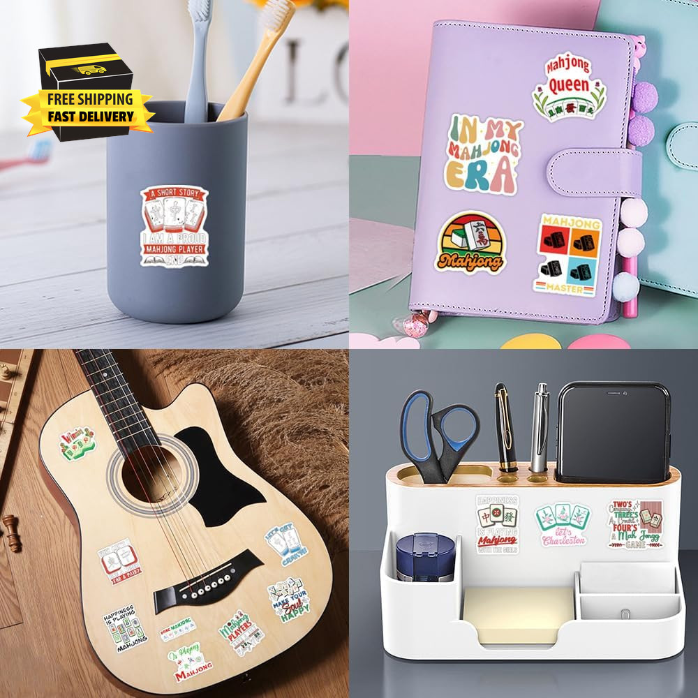 55PCS Funny Mahjong Stickers,Vinyl Waterproof Aesthetic Sticker Packs,Cute Mahjo