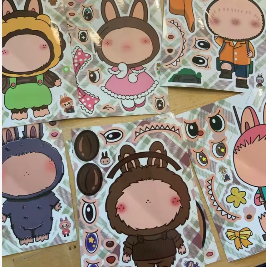 Labubu Monsters Inspired Fun Set of 8 Make a Face DIY Stickers Activity Sheets