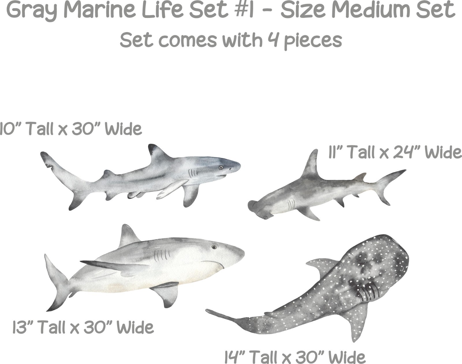 Marine Life Set Wall Sticker Set Fabric Decal Whale Shark Hammerhead Nursery Art