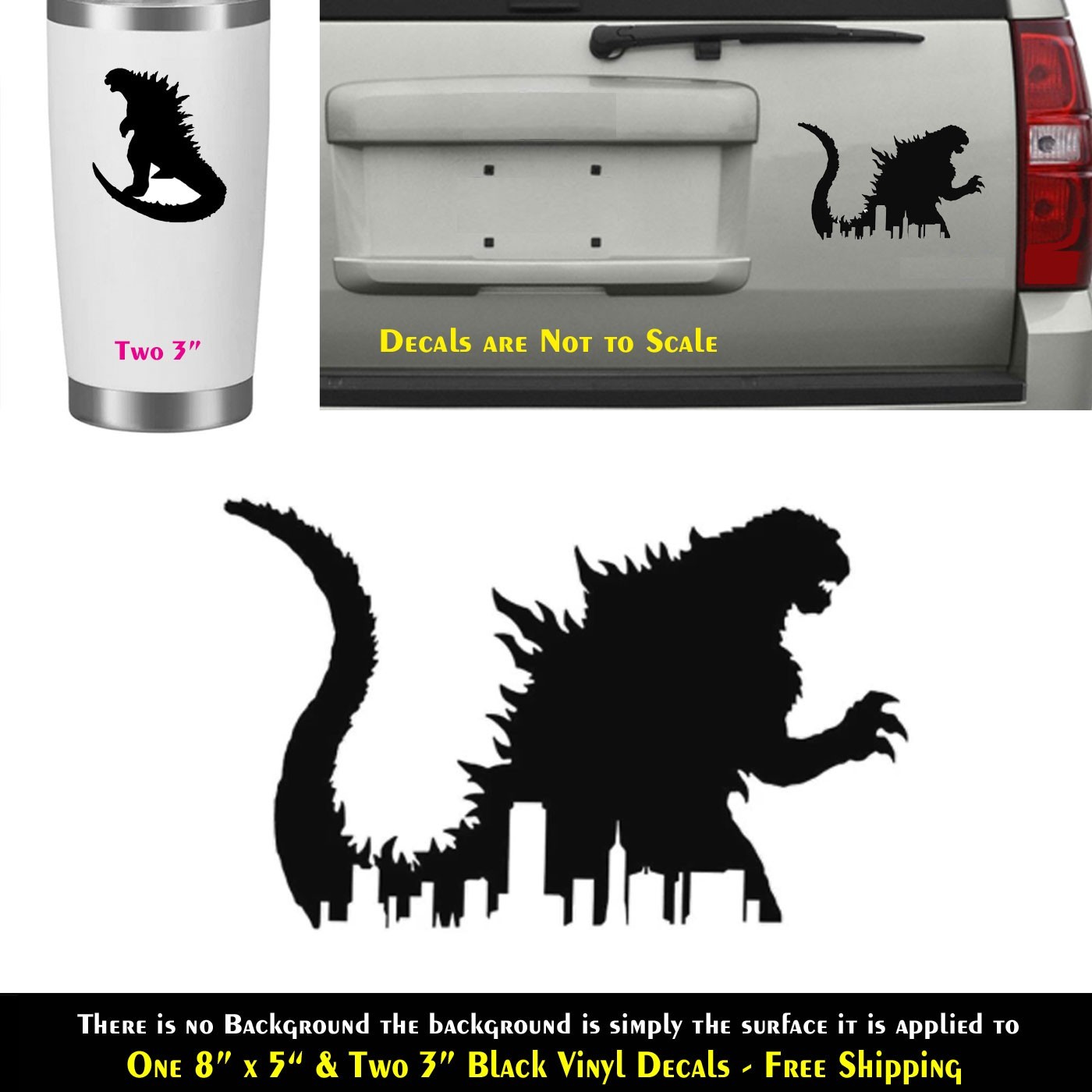 Godzilla New York City Skyline One 8" Black Decal Vehicle Any Flat Surface